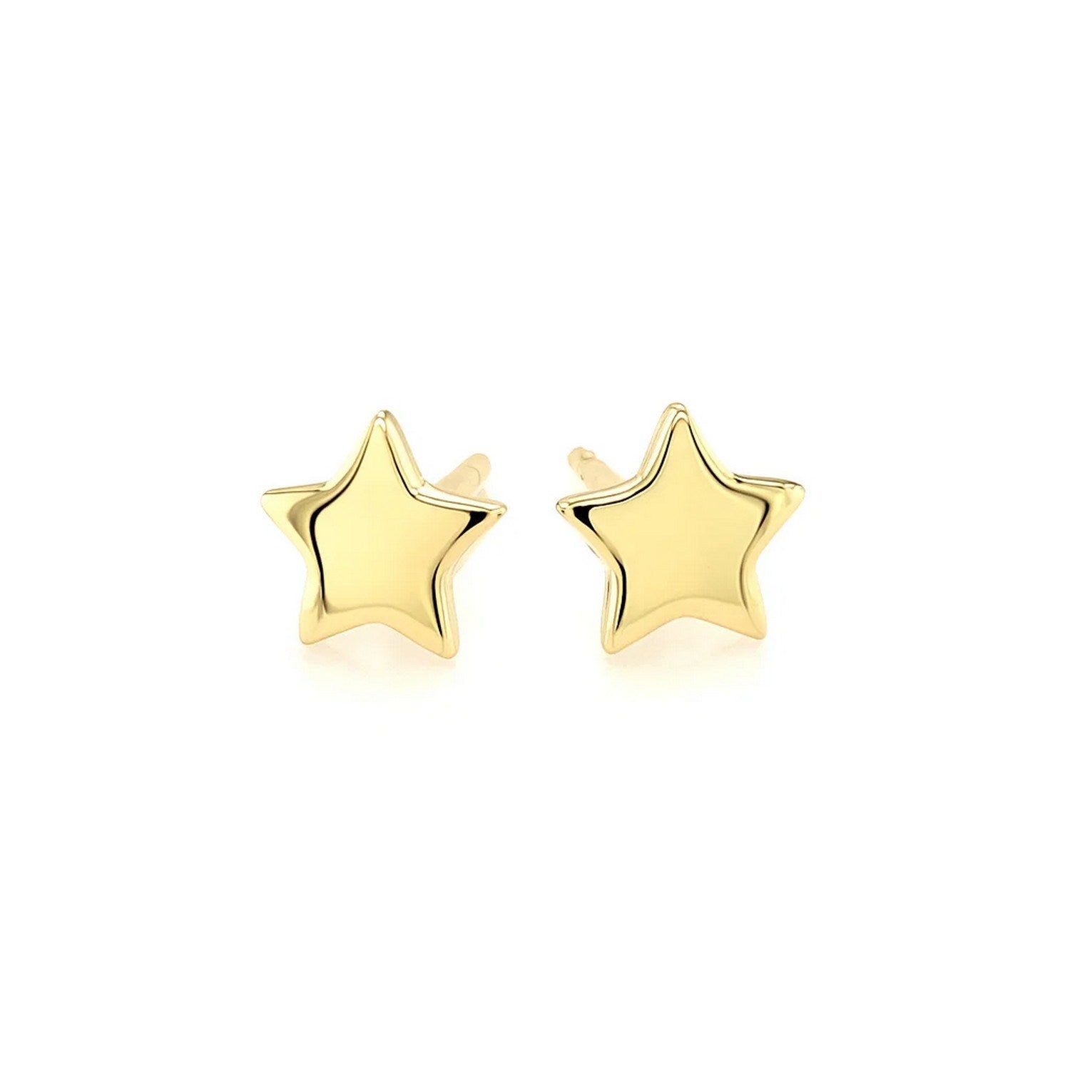 14k yellow gold star post earrings, modern design, luxurious 6.5mm size, perfect for elegant everyday wear.