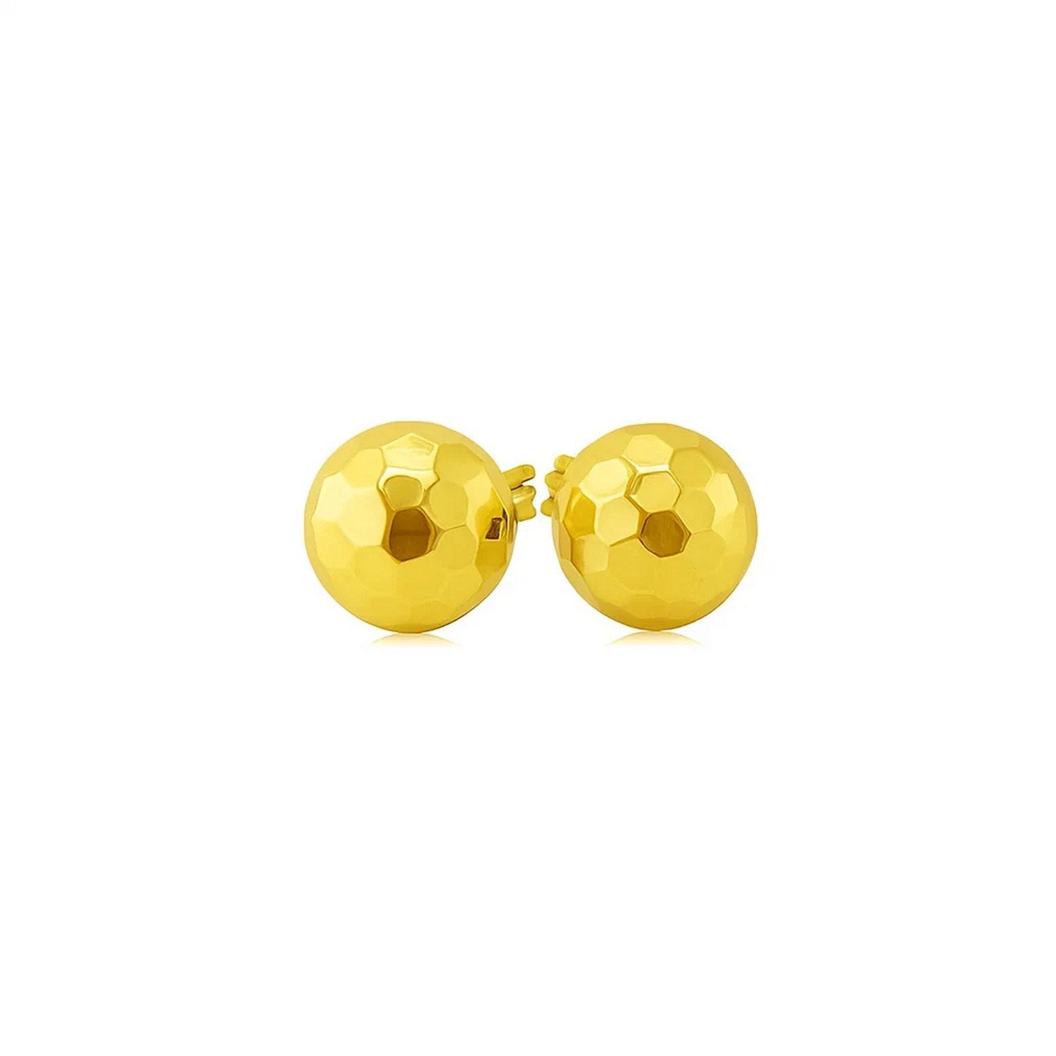 14k yellow gold faceted stud earrings with modern design, perfect for elegant everyday wear or special occasions.