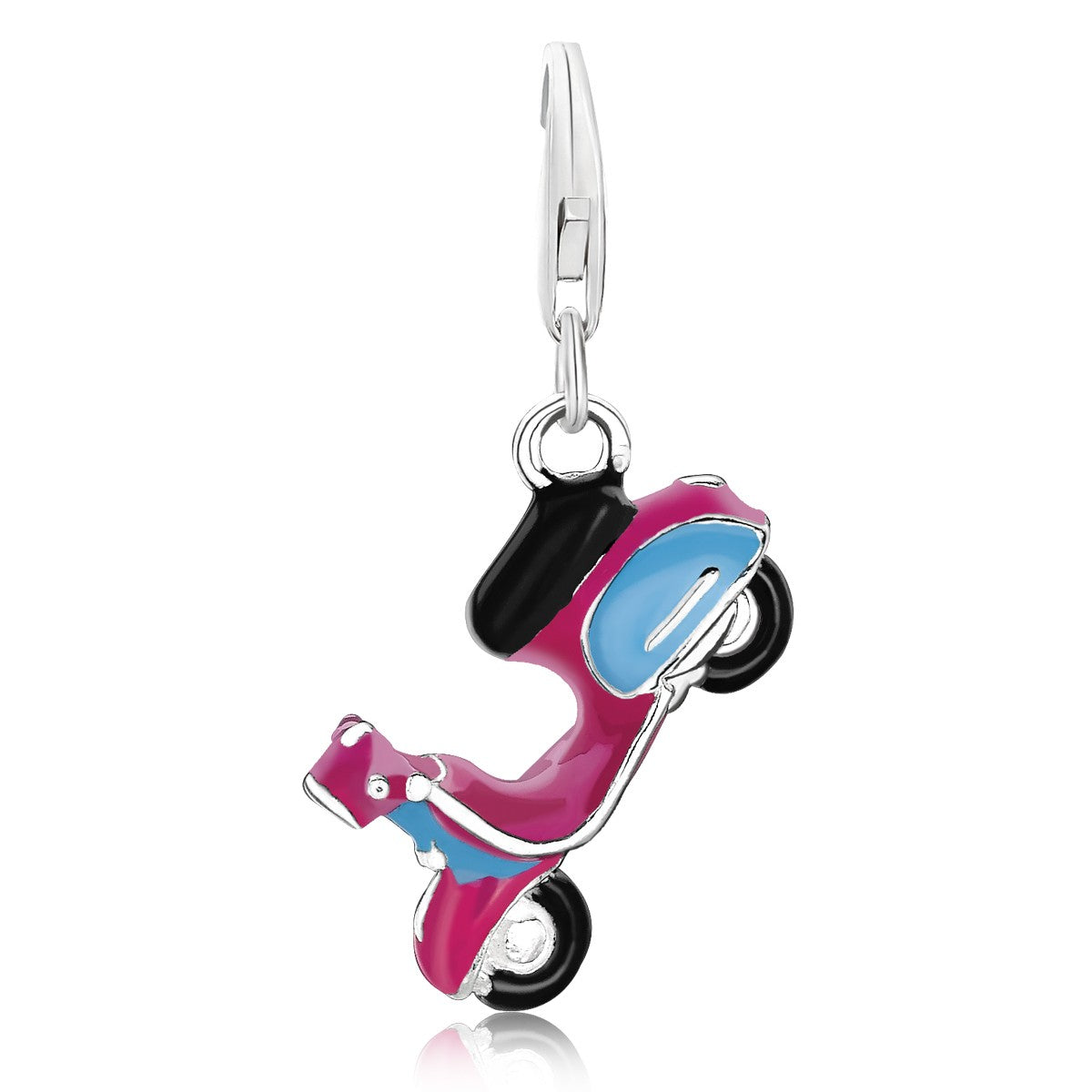 Sterling silver multi-tone enamel coated scooter charms, modern luxury design perfect for charm bracelets.