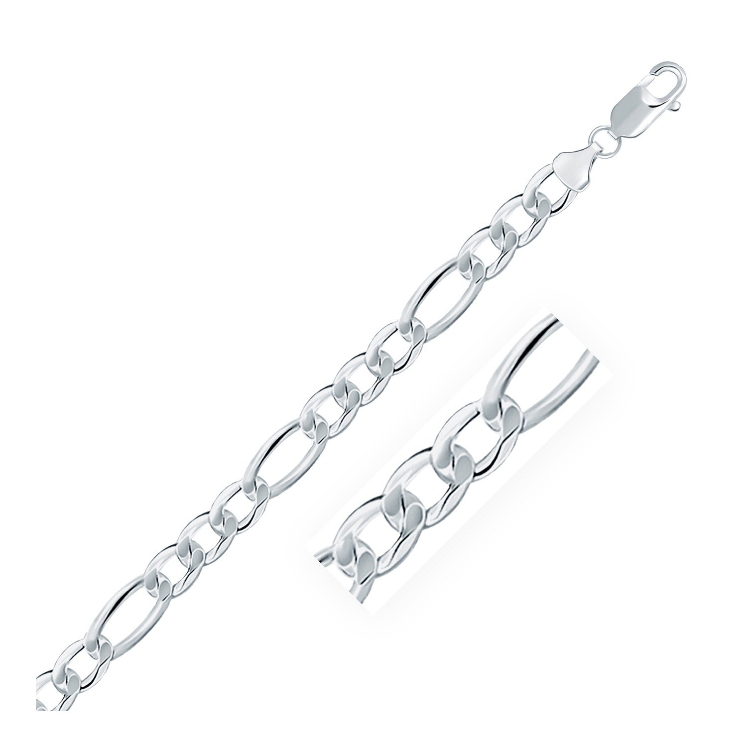 Rhodium plated sterling silver Figaro chain, elegant link design, perfect for layering or as a statement piece.