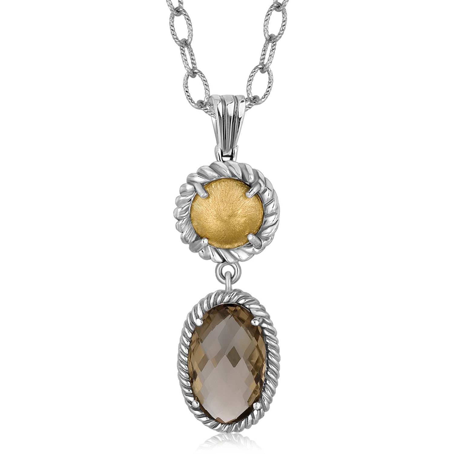 Elegant 18K yellow gold and sterling silver drop pendant with an oval design, perfect for sophisticated occasions.