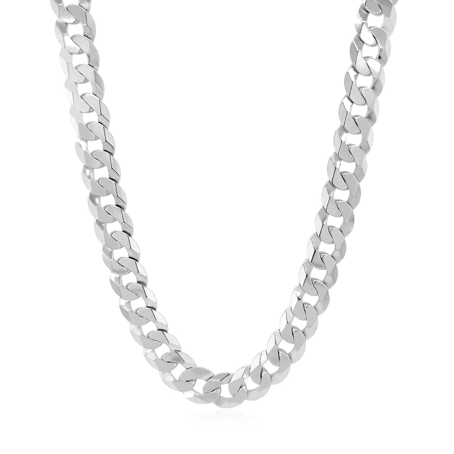 Rhodium plated sterling silver curb chain with modern links, showcasing luxury and elegance in every detail.