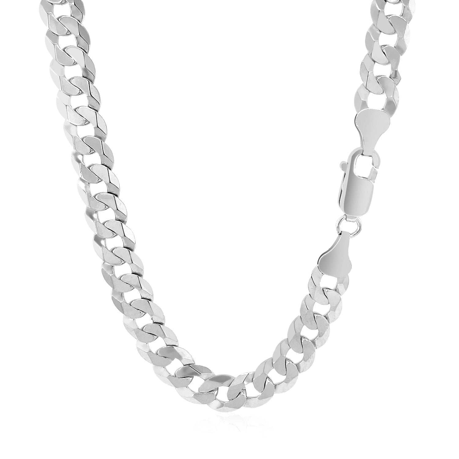 Rhodium plated sterling silver curb chain, modern design with sleek links, perfect for layering or standalone elegance.