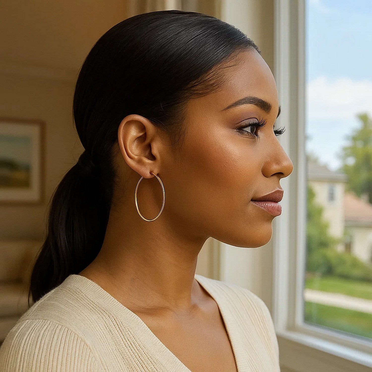 Polished 10k yellow gold hoop earrings featuring a modern design, perfect for elegant everyday wear.