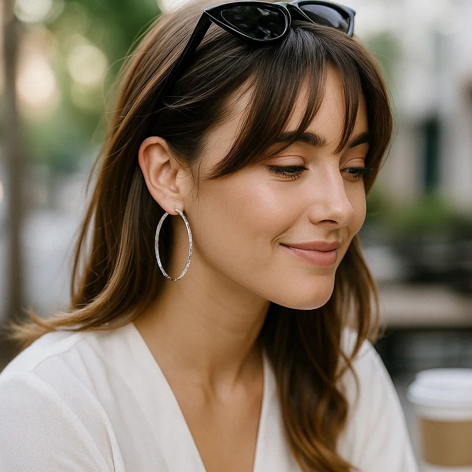 14k white gold diamond cut hoop earrings featuring a modern design and exquisite craftsmanship for elegant styling.