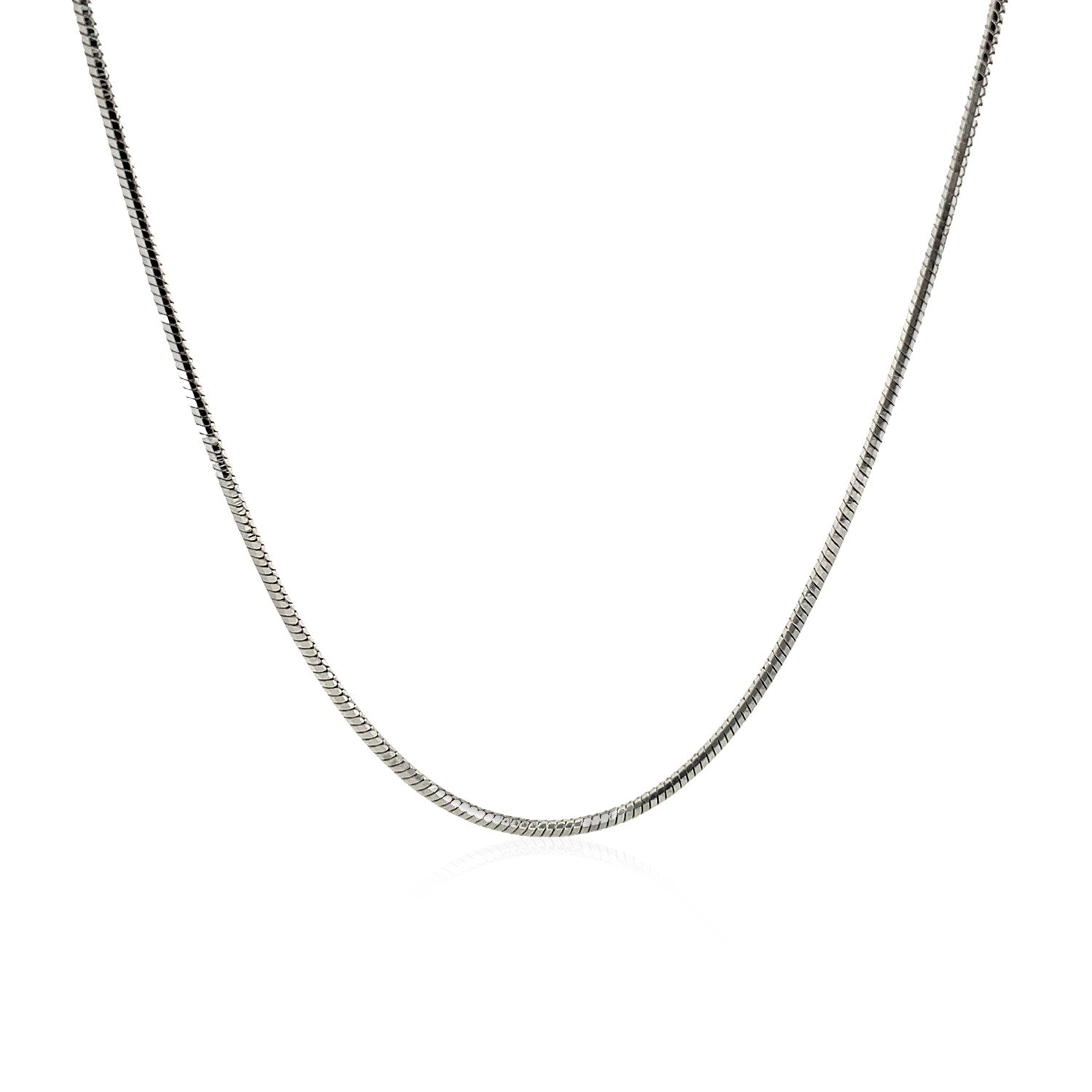 Rhodium plated sterling silver snake style chain, modern design with sleek 1.20 mm links, perfect for layering.