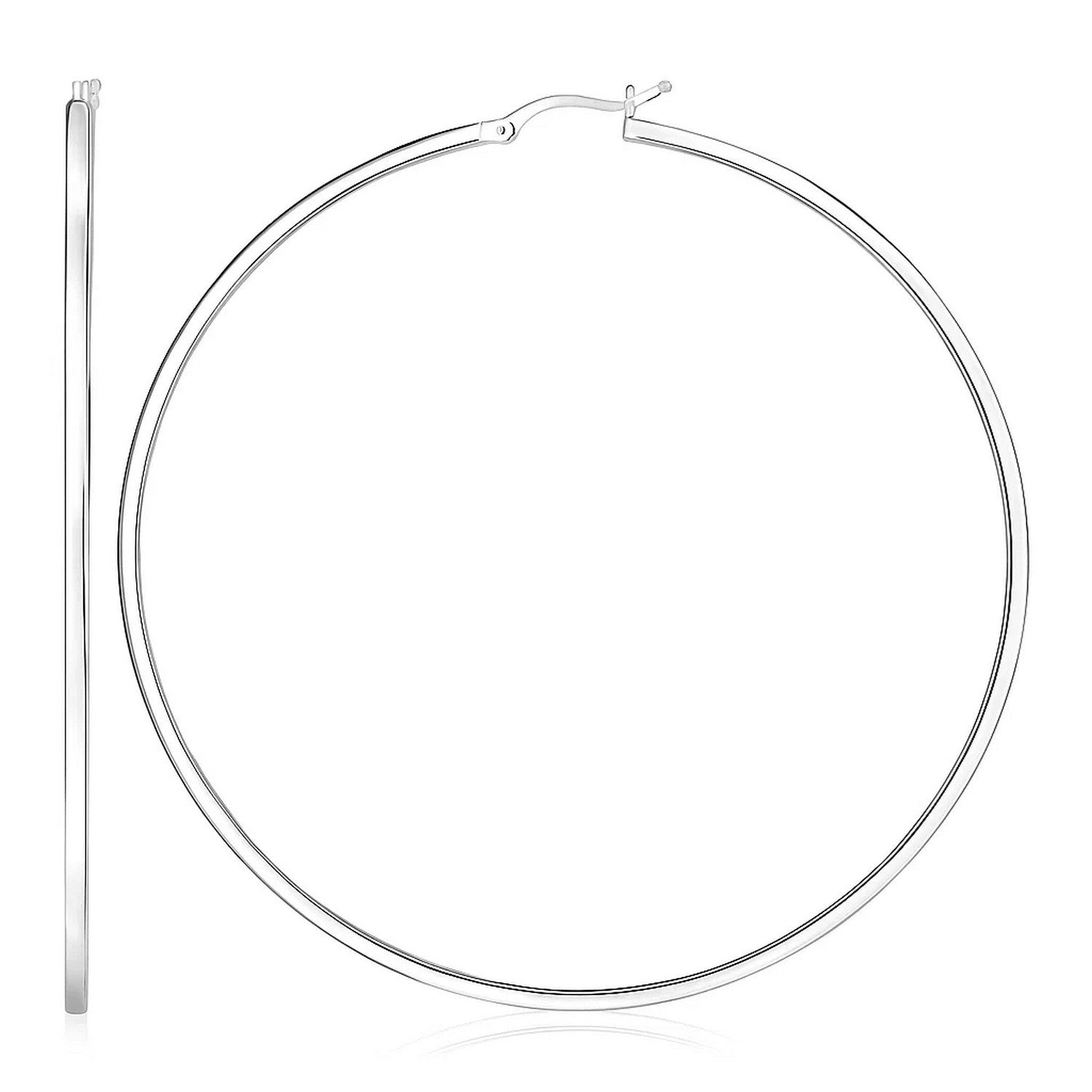 Sterling silver polished large rectangular hoop earrings with a sleek modern design for elegant sophistication.