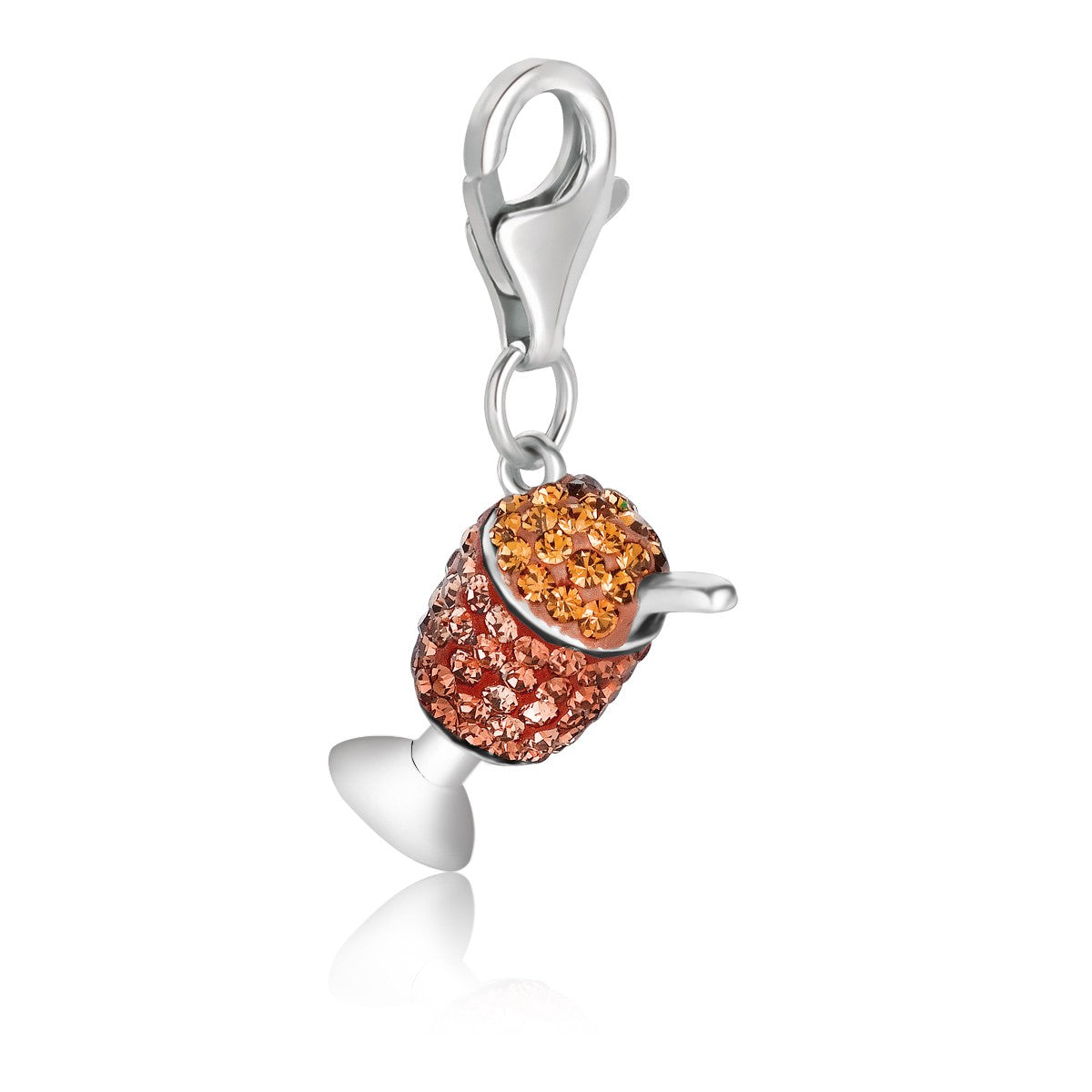 Sterling silver ice cream in a cup charm adorned with multi-tone crystal accents, perfect for modern luxury collections.