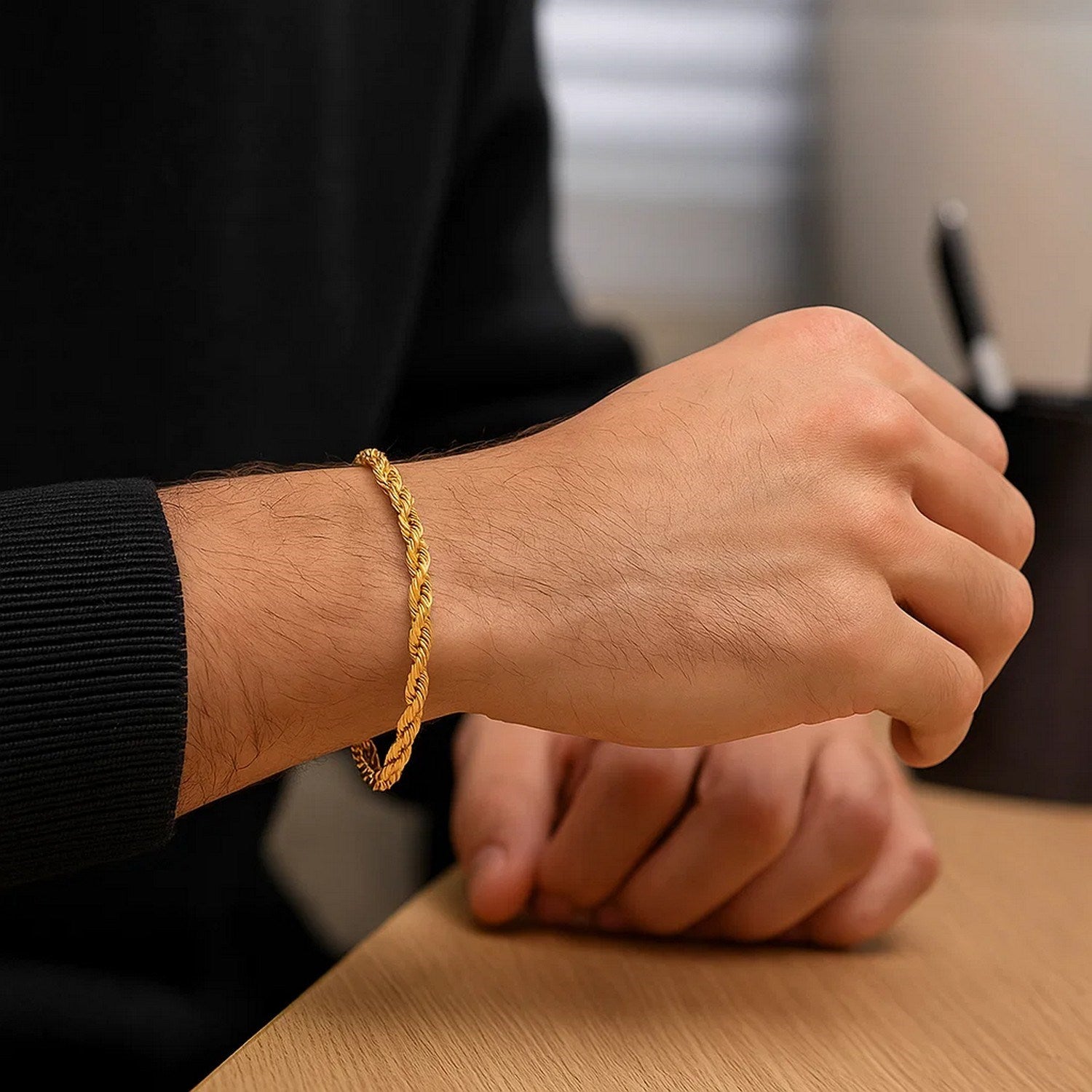 Elegant 10k yellow gold lite rope bracelet featuring a luxurious chain design, perfect for sophisticated styling.
