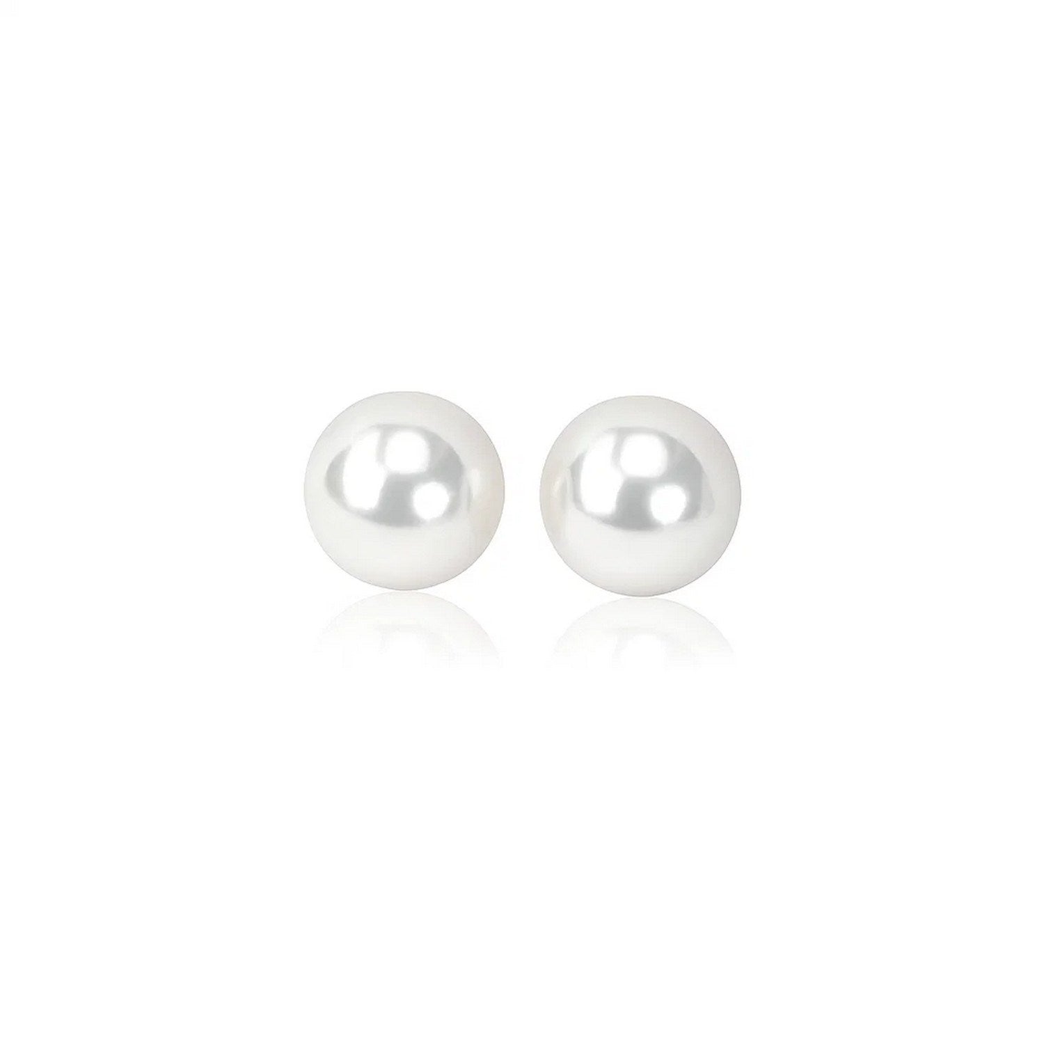 14k yellow gold stud earrings featuring 6mm round freshwater cultured pearls in a modern design.