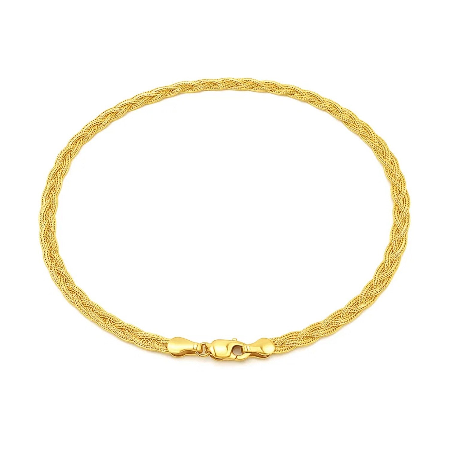 14k yellow gold braided bracelet with a modern design, showcasing luxury craftsmanship and elegance.