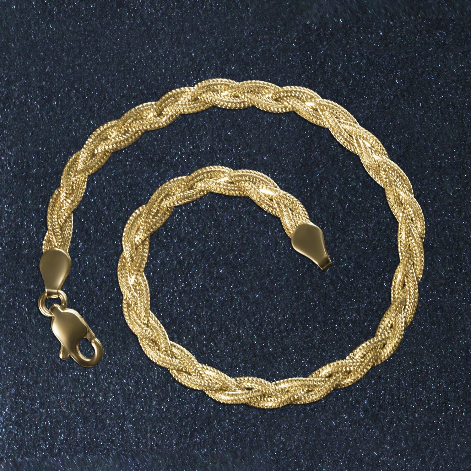 14k yellow gold braided bracelet, 3.50 mm, showcasing a modern luxury design with intricate weaving.