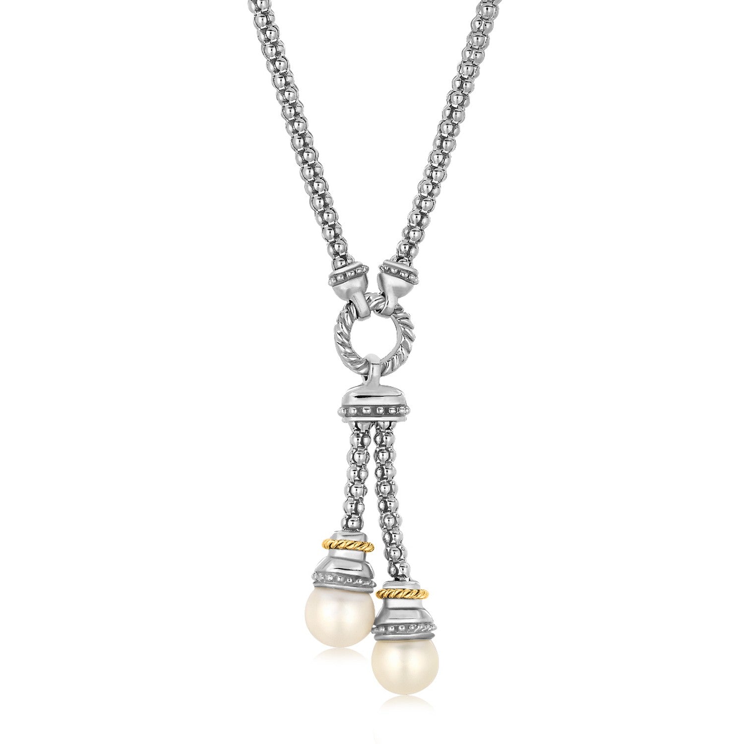 18k yellow gold and sterling silver popcorn style necklace adorned with elegant pearl accents for a modern luxury look