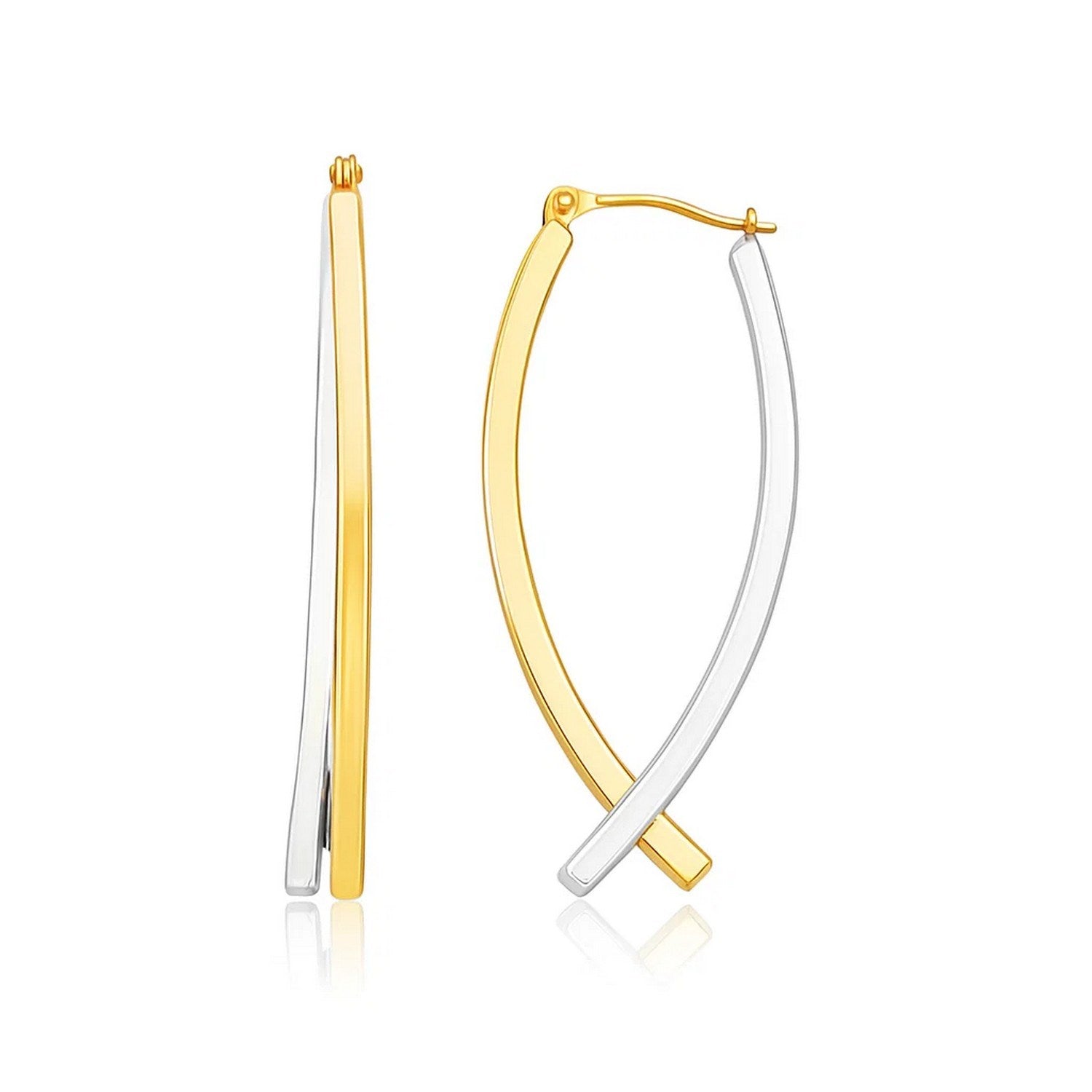 14k two-tone gold double row drop earrings featuring a modern design for a sophisticated look.