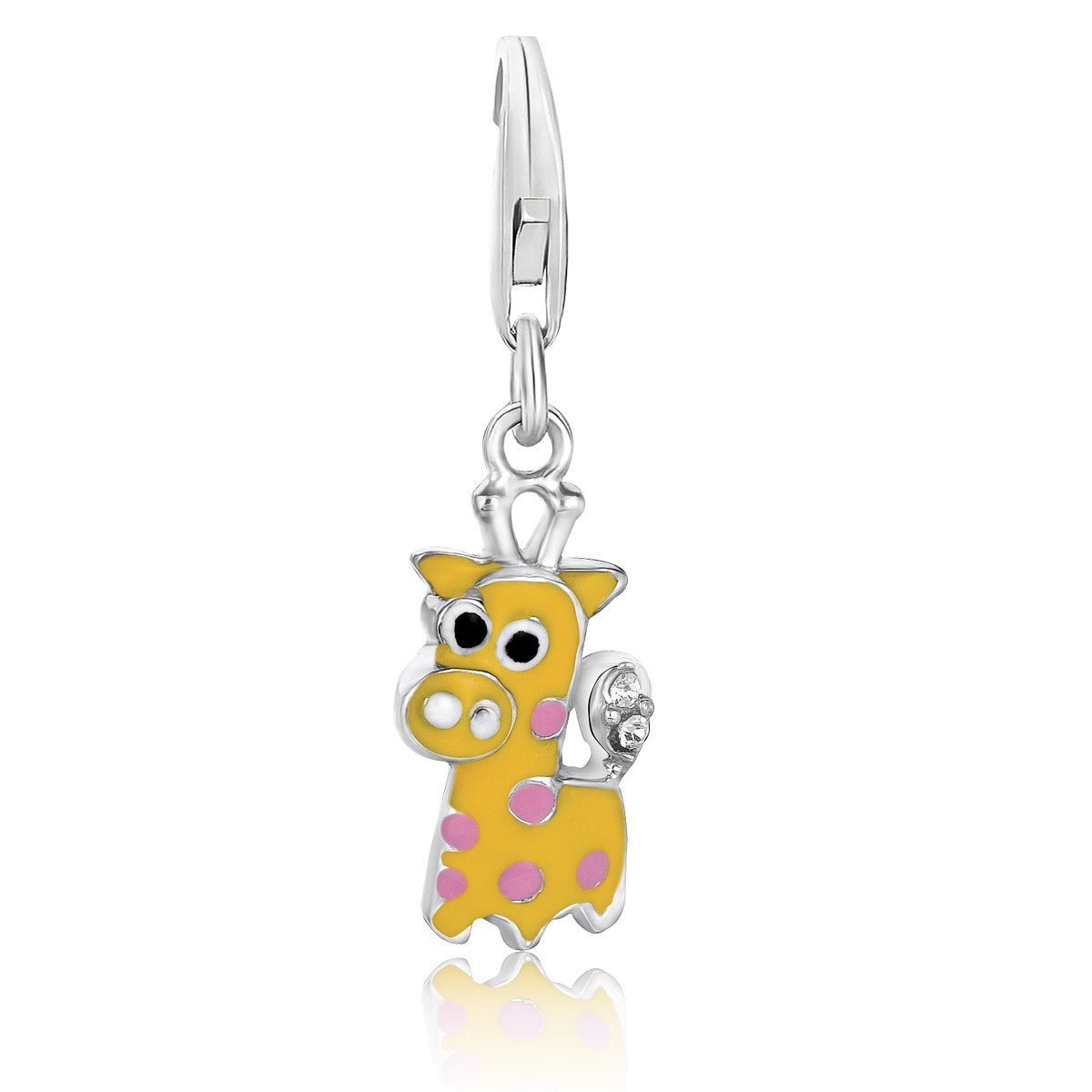 Sterling silver multi-color enameled giraffe charms, elegantly designed for a luxurious charm bracelet or necklace.