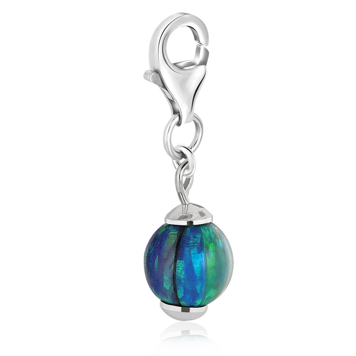 Sterling silver beach ball charm with opal finish, modern luxury design for elegant charm bracelets.