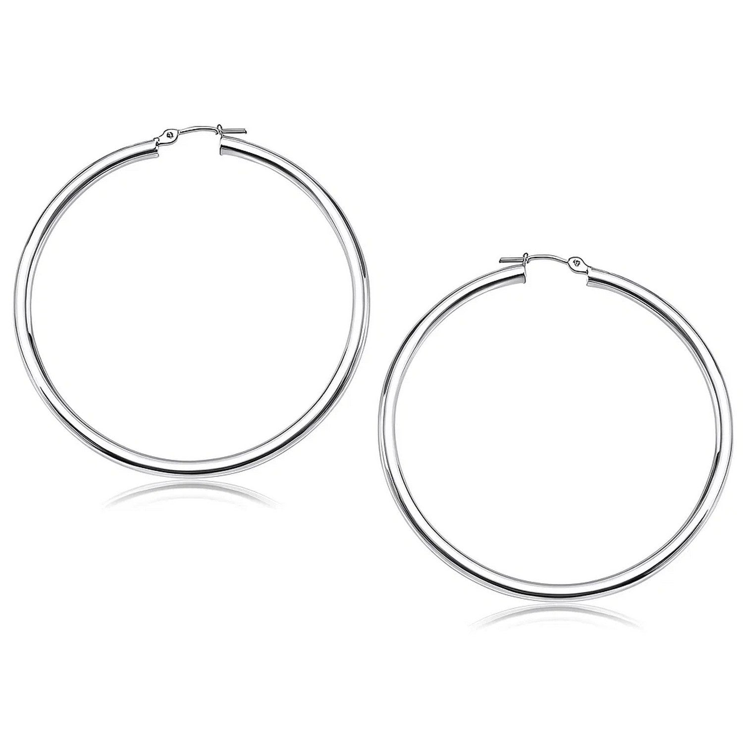 14k white gold polished hoop earrings with a contemporary design, perfect for elegant everyday wear.