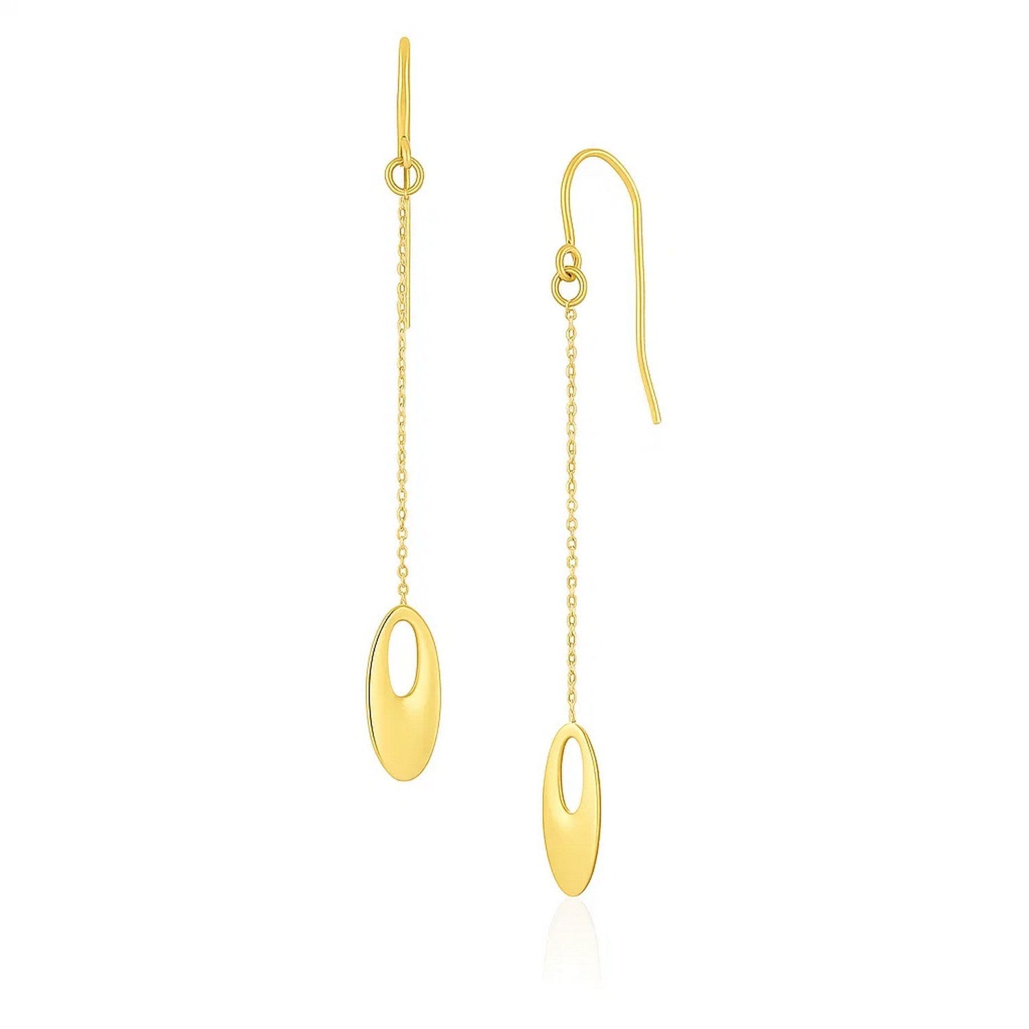 14k yellow gold modern chain link dangle earrings with elegant oval stud design for a luxurious touch.