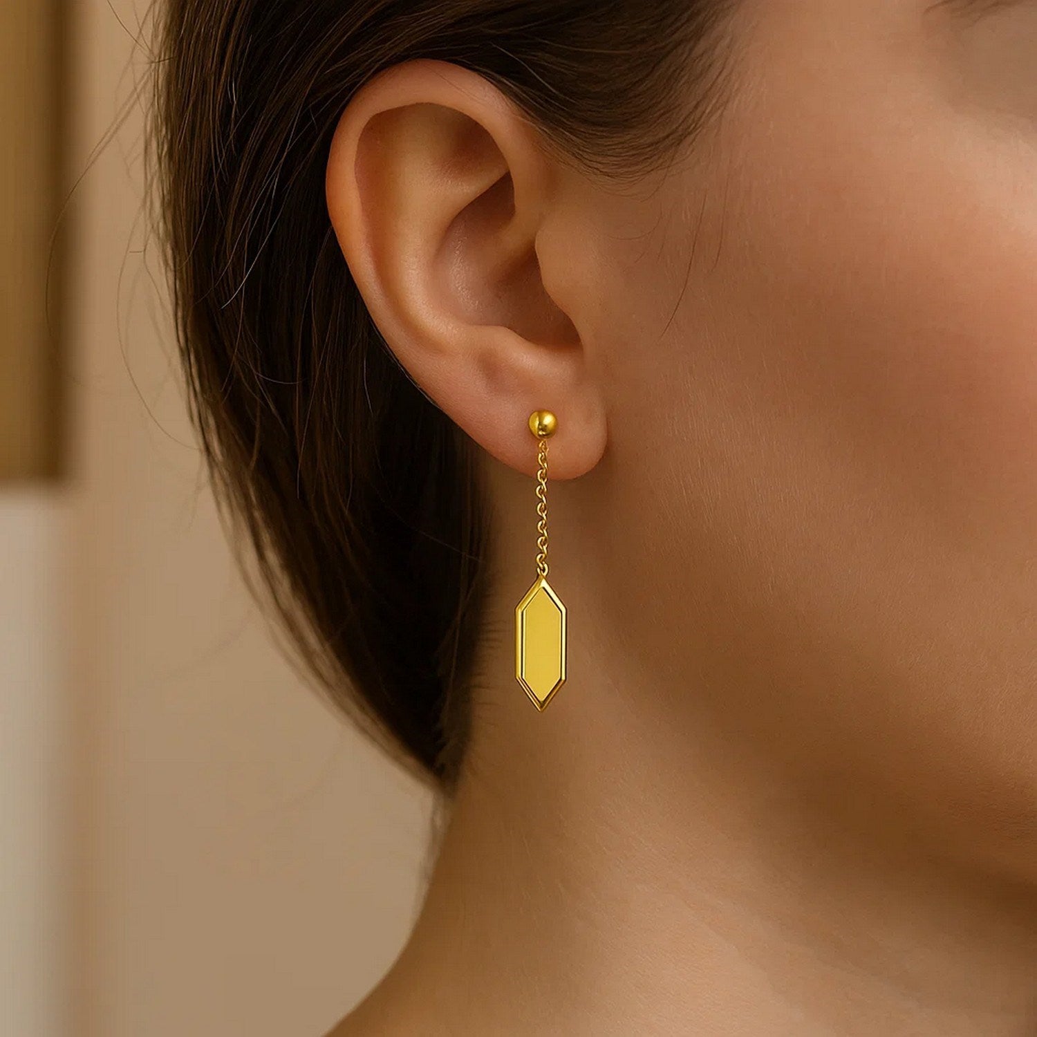 14k yellow gold polished drop earrings featuring a modern design and elegant round silhouette for a luxurious touch.