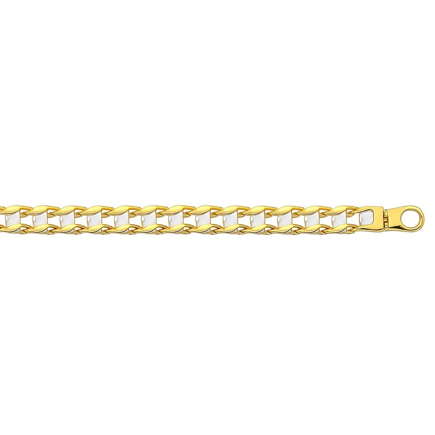 14k two-tone gold men's bracelet featuring S-style bar links in a contemporary design, perfect for luxury styling.