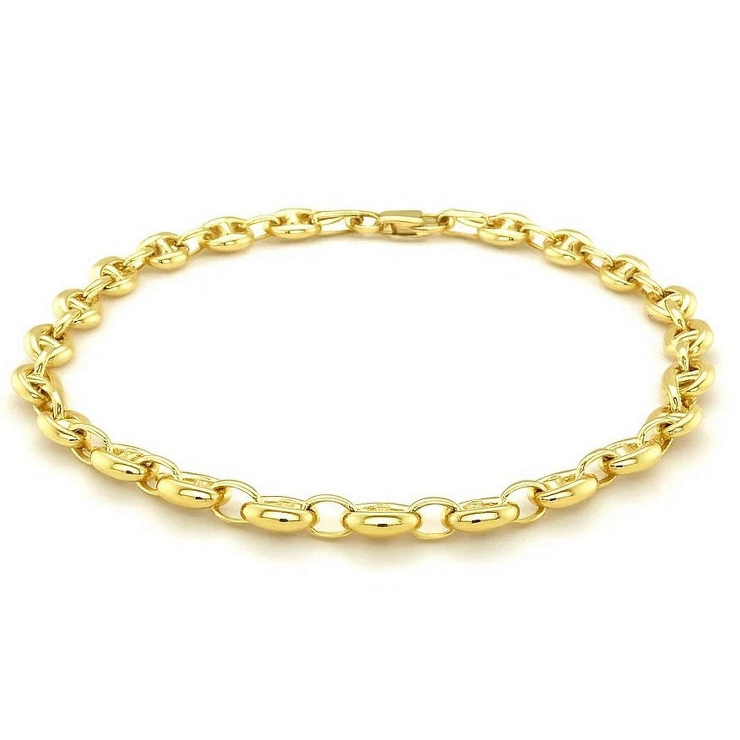 14k yellow gold puffed mariner link bracelet with modern design, showcasing elegant round links and luxurious shine.