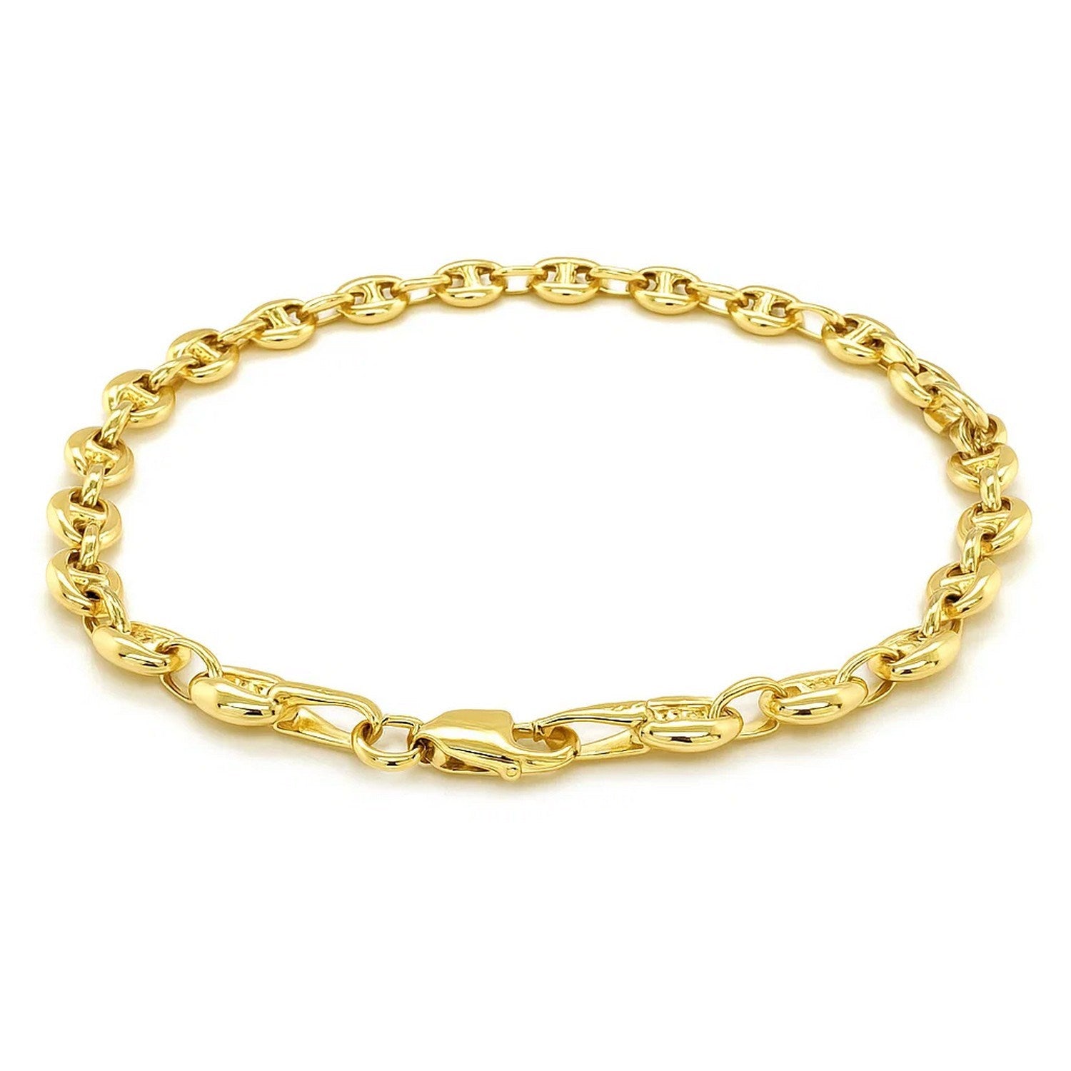 14k yellow gold puffed mariner link bracelet with modern round links, showcasing exquisite craftsmanship and luxury design.