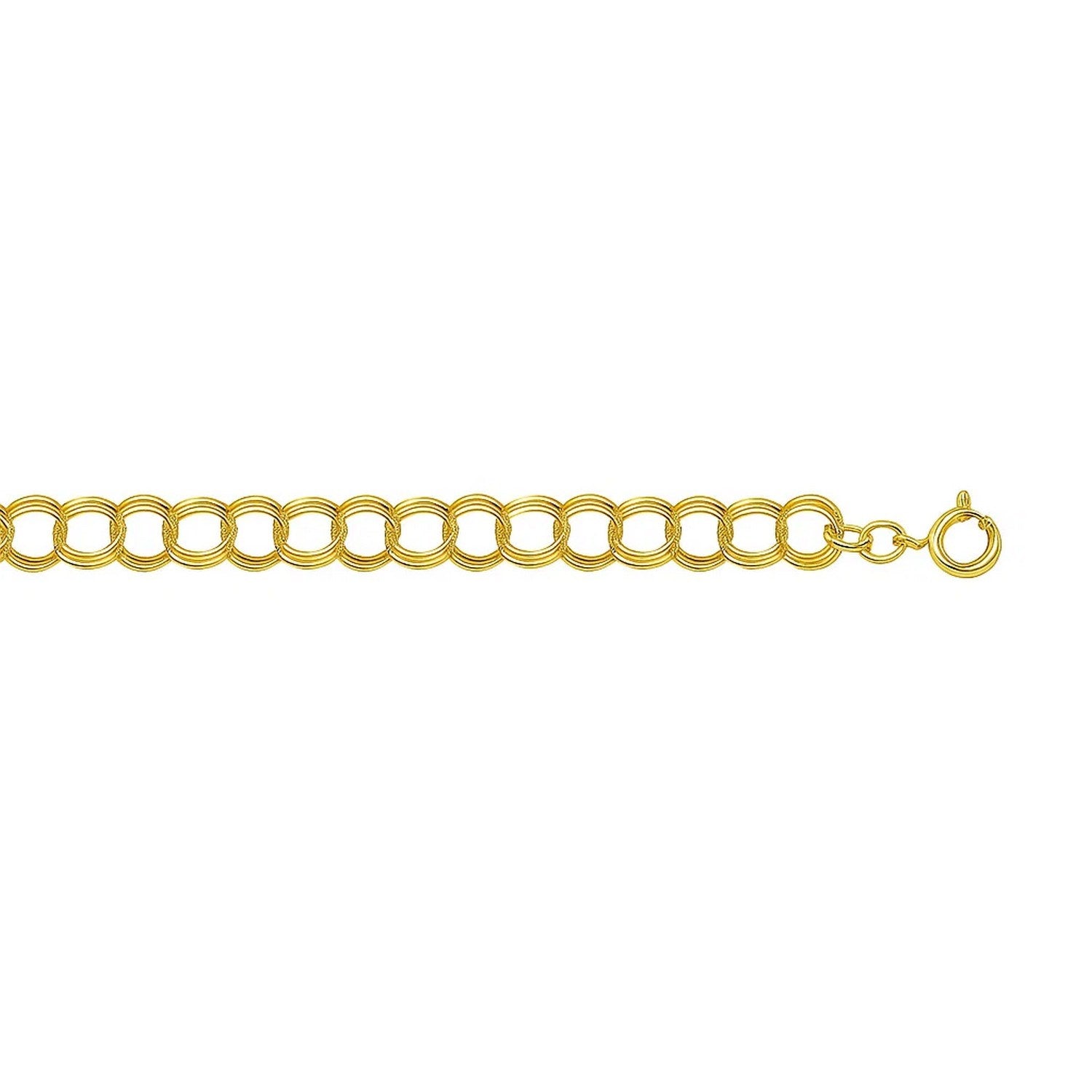 14k yellow gold modern triple link charm bracelet showcasing elegant design and luxurious craftsmanship.