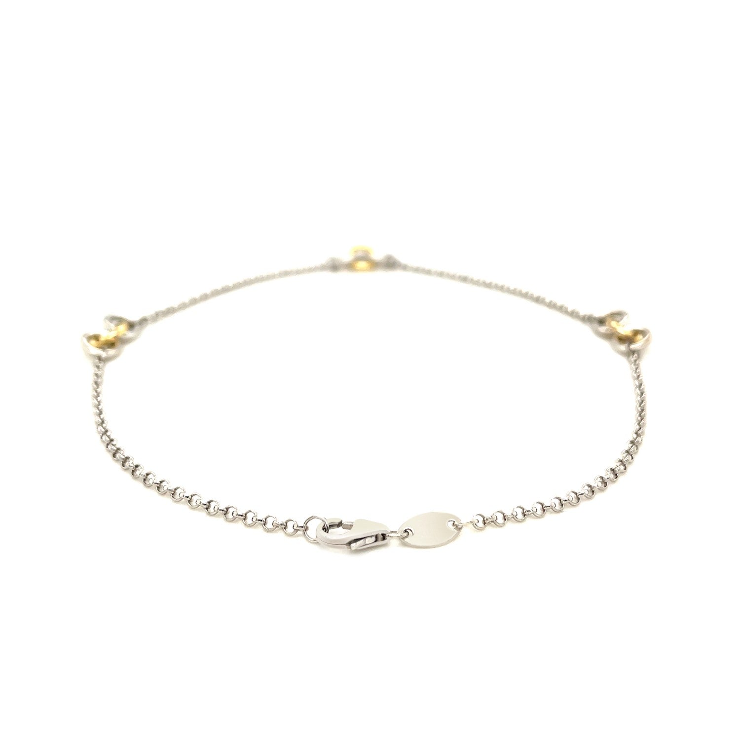 14k yellow gold and sterling silver modern triple ring anklet with luxurious design and elegant finish.