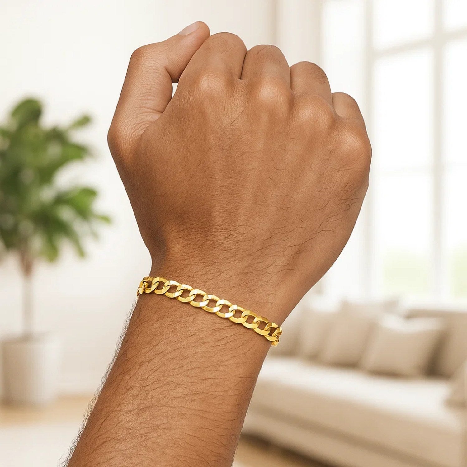 14k yellow gold solid curb bracelet featuring a modern chain link design, perfect for elegant layering or solo wear.
