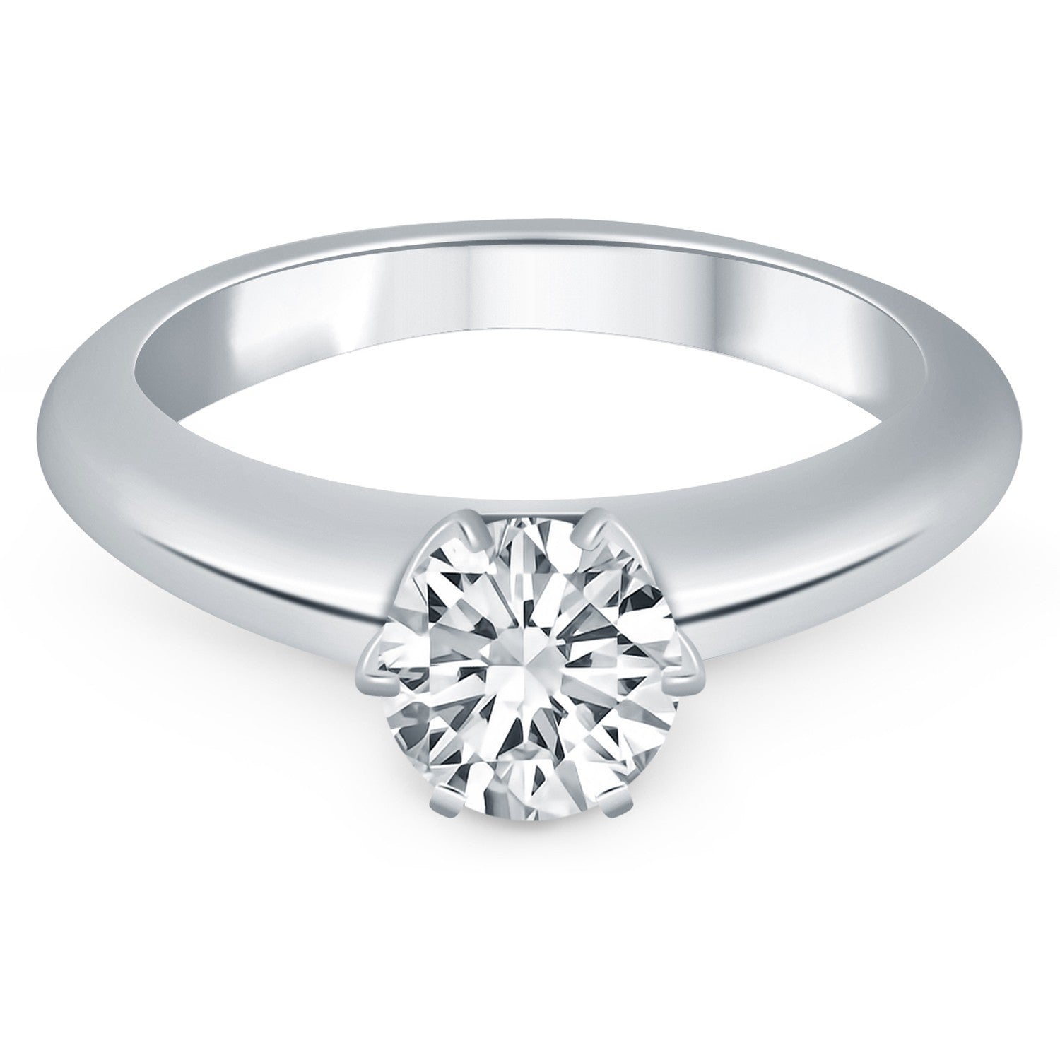 Elegant 14k white gold cathedral engagement ring featuring a stunning round diamond solitaire.