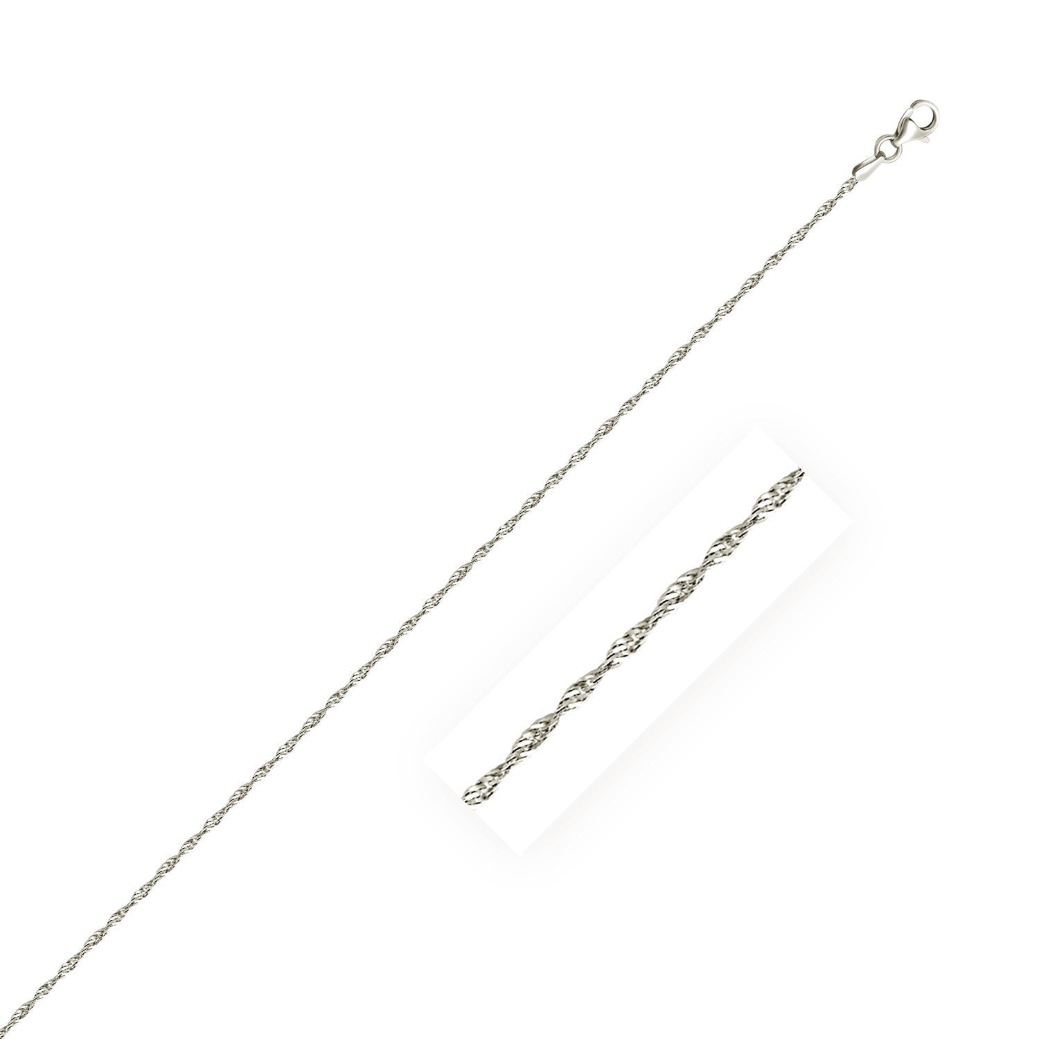 Sterling silver 1.6mm Singapore style chain featuring elegant links for a modern, luxurious look.