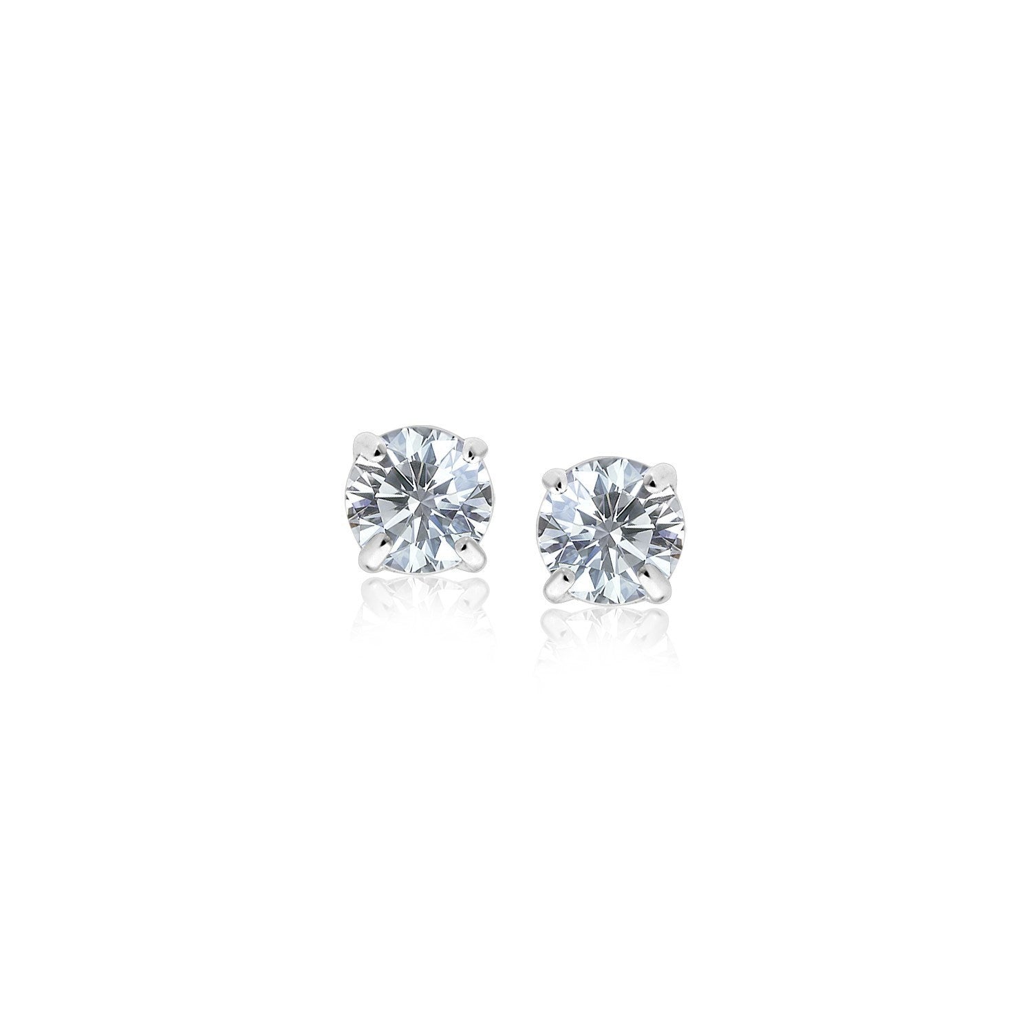 Sterling silver stud earrings featuring round faceted white cubic zirconia in elegant prong settings.