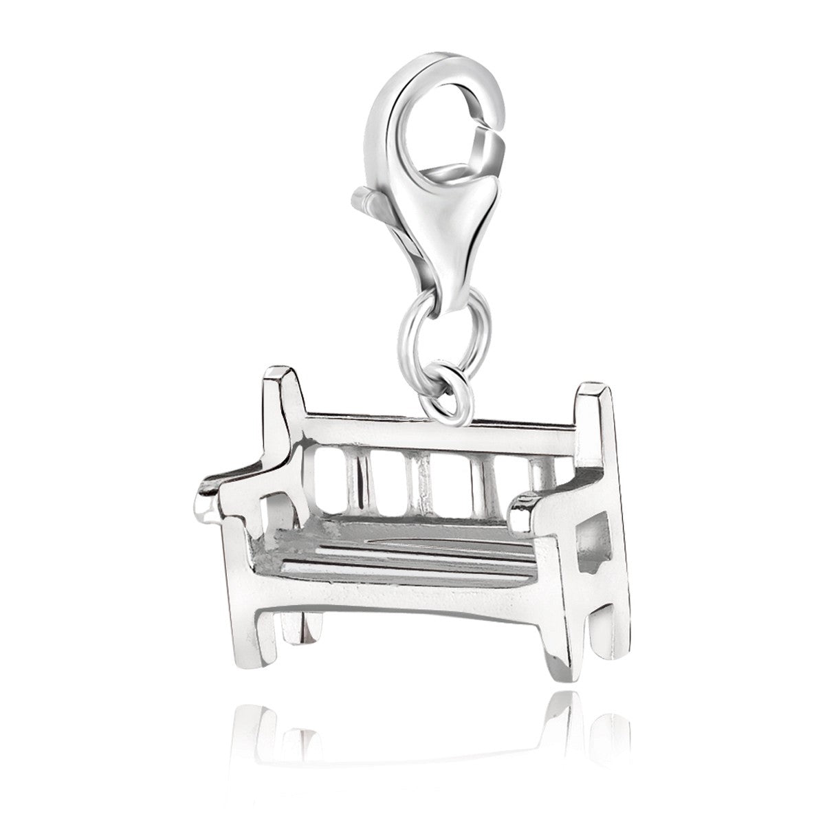 Sterling silver luxury bench charms with intricate detailing, perfect for adding elegance to any charm bracelet.