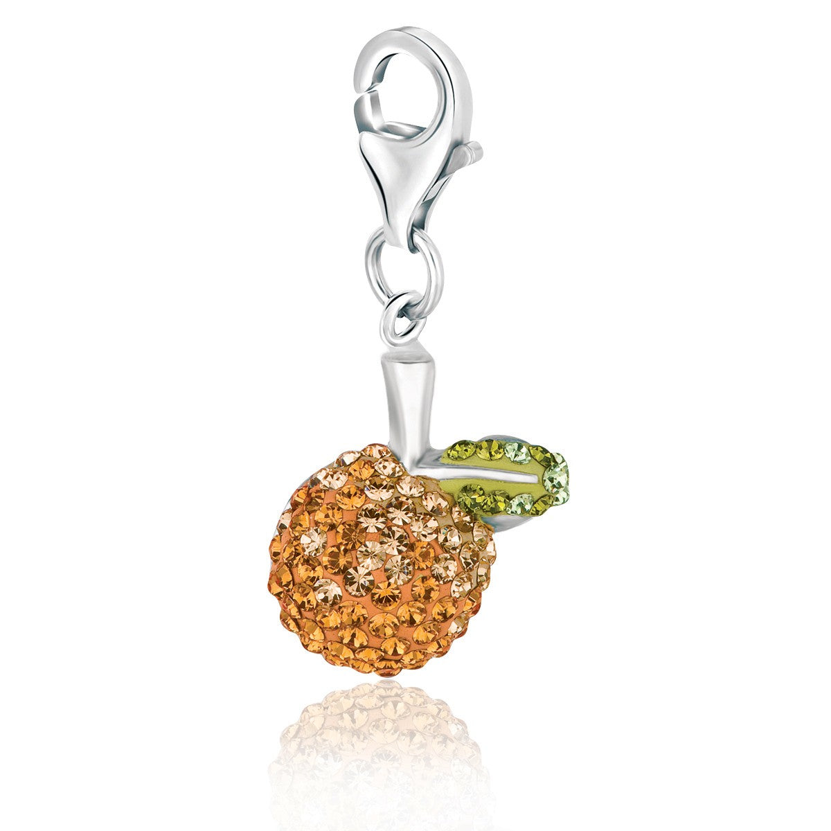 Sterling silver charm stud adorned with apple citrine tone crystals, exuding elegance and sophistication.