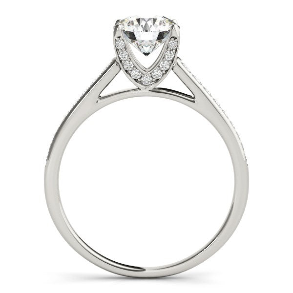 Elegant 14k white gold diamond engagement ring with cathedral design and round prong-set center stone, 1 1/3 cttw.