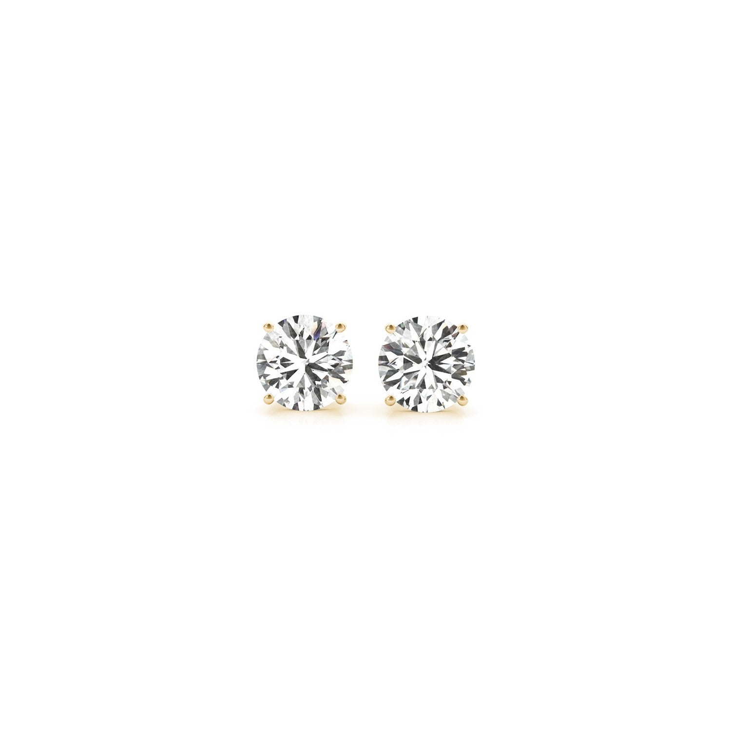 14k yellow gold diamond stud earrings featuring certified IGI lab-grown diamonds in a modern prong setting.