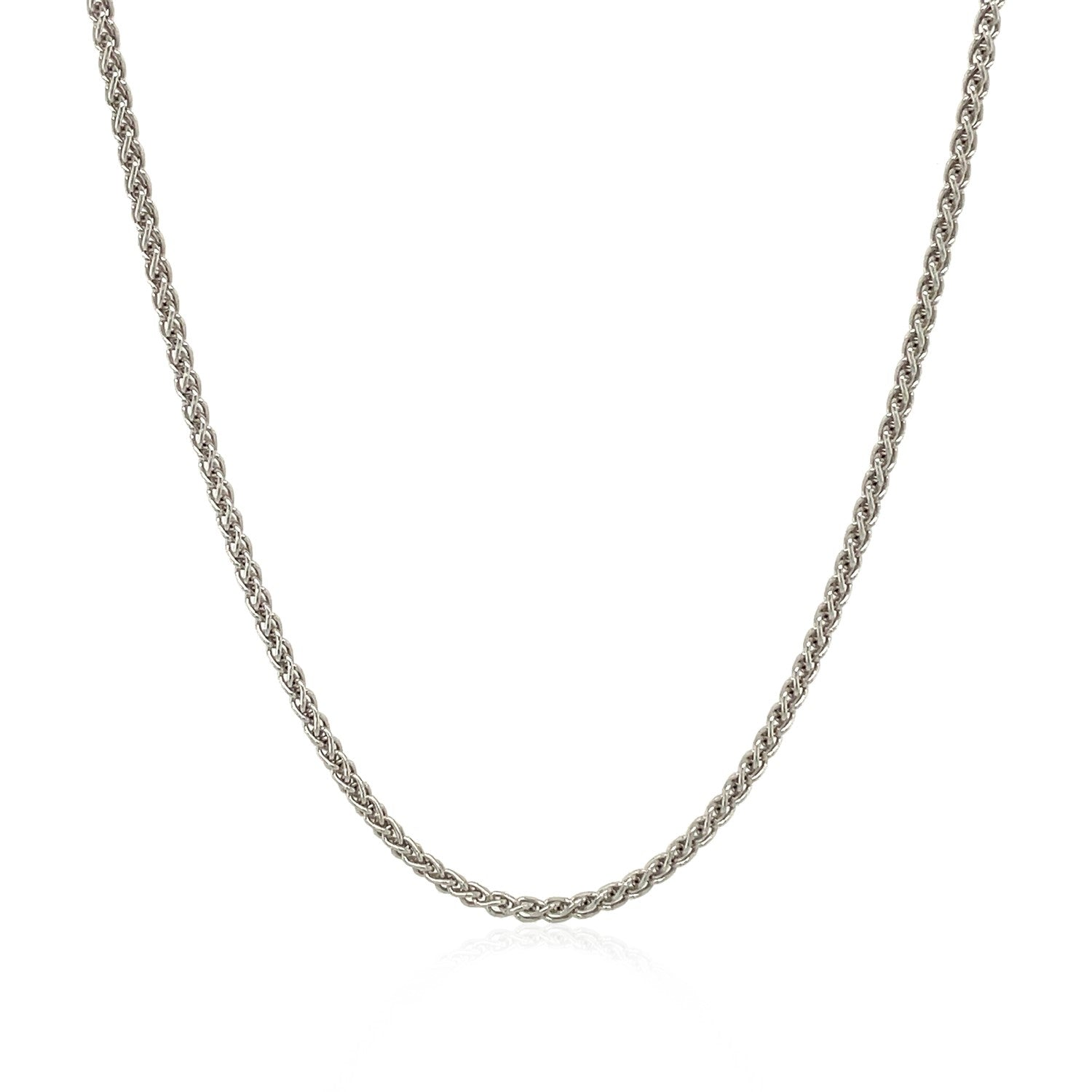 Sterling silver rhodium plated wheat chain, 1.30 mm, elegant design perfect for layering or standalone wear.