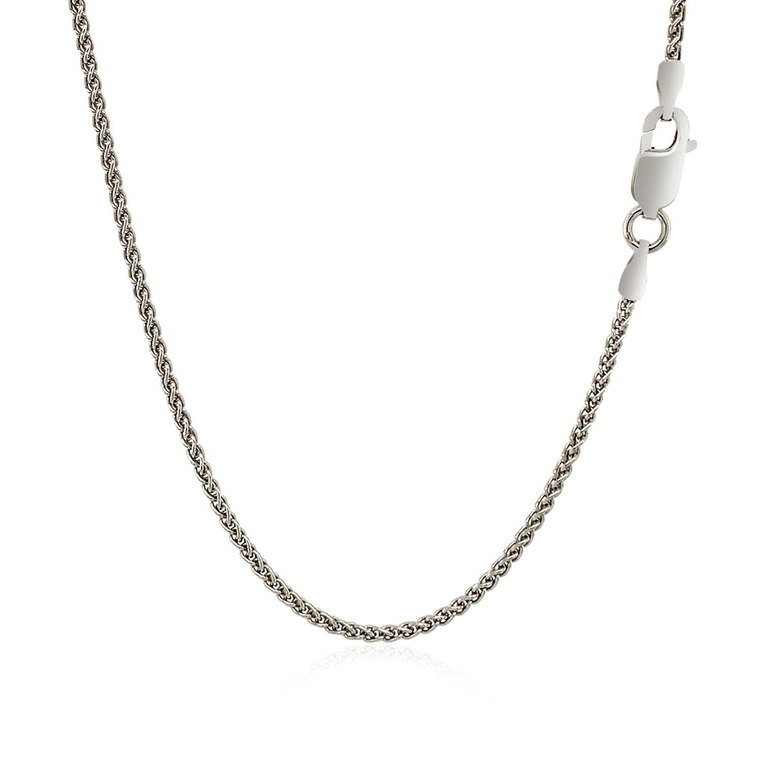 Sterling silver rhodium plated wheat chain, 1.30 mm, showcasing an elegant and timeless design for luxury jewelry lovers.
