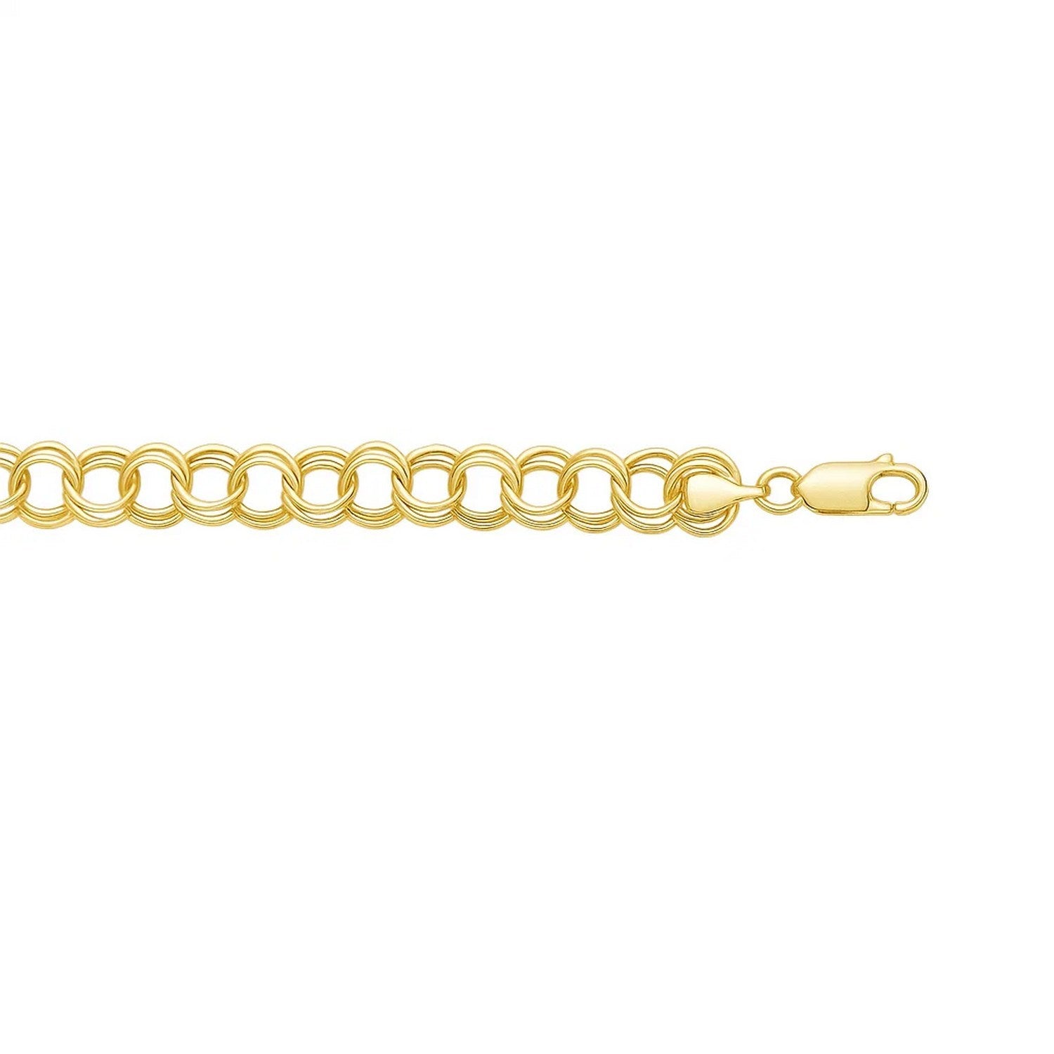 14k yellow gold solid double link charm bracelet with a modern design, showcasing exquisite craftsmanship and elegance.