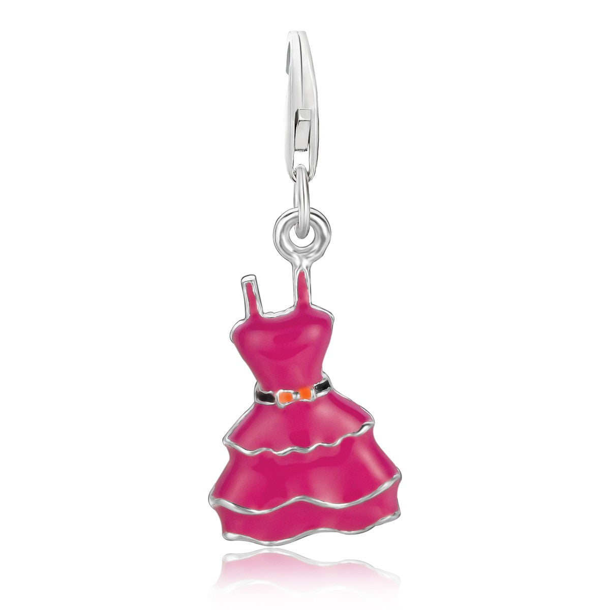 Sterling silver dress charm featuring a modern design with vibrant pink enamel coating for a luxurious touch.