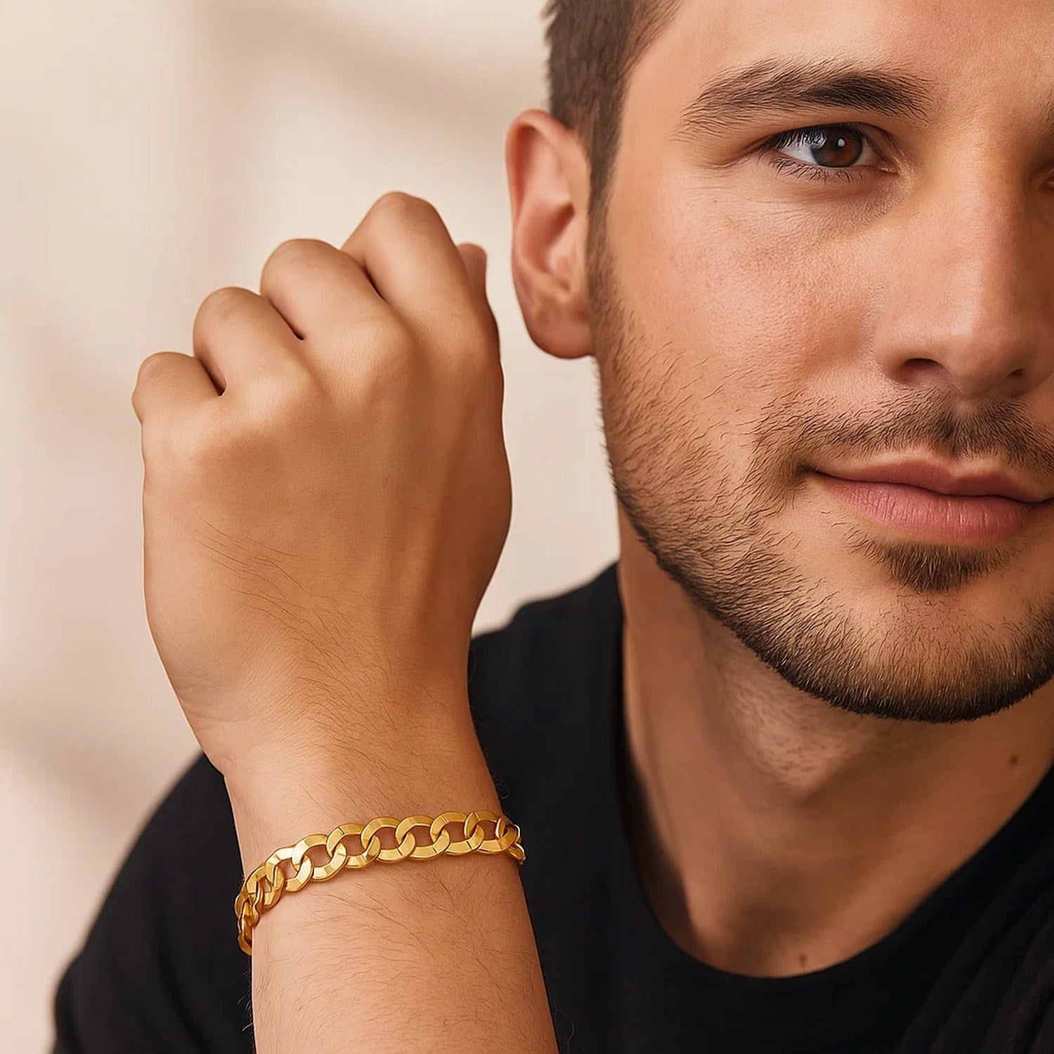 14k yellow gold solid curb bracelet featuring modern chain links, perfect for elegant layering or standalone sophistication.