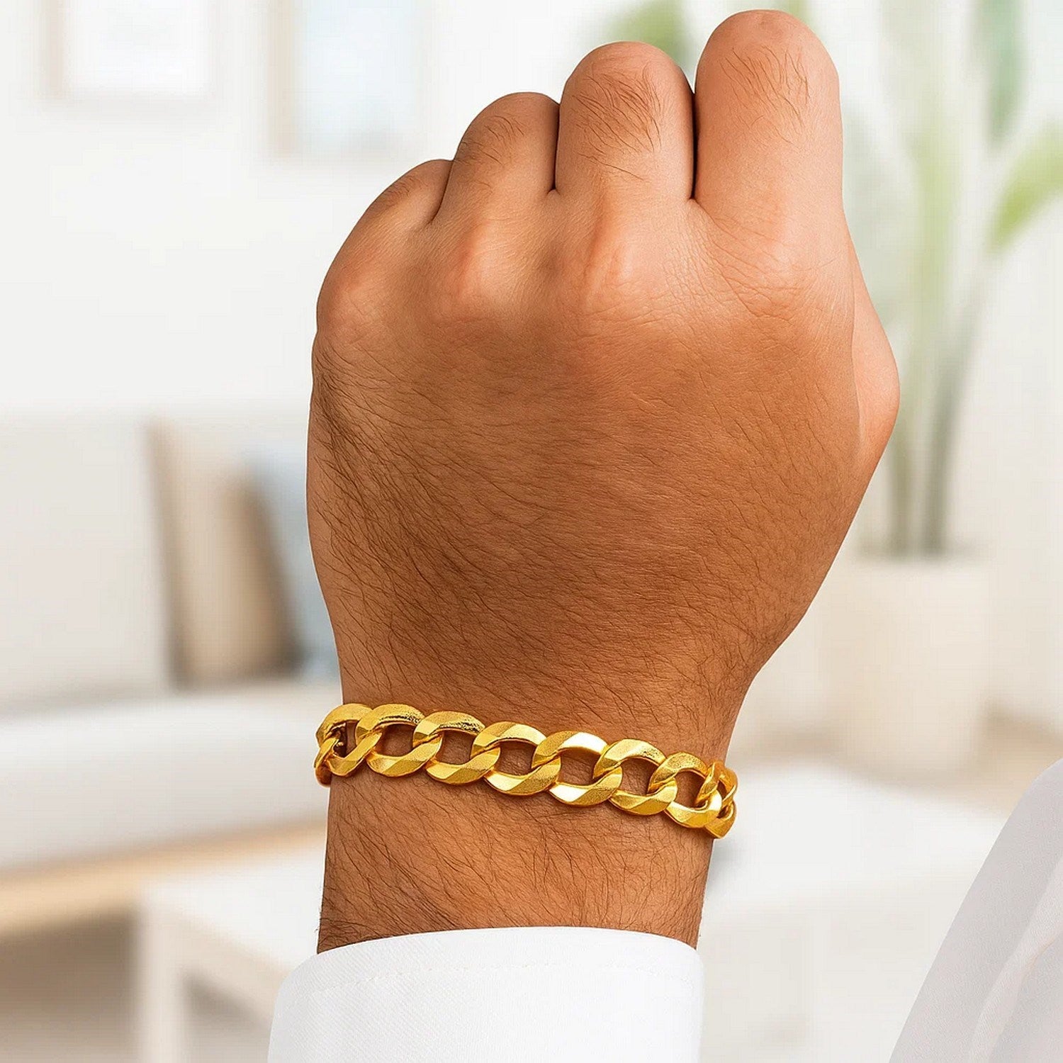 14k yellow gold solid curb bracelet featuring a modern chain link design, perfect for elegant layering or standalone wear.