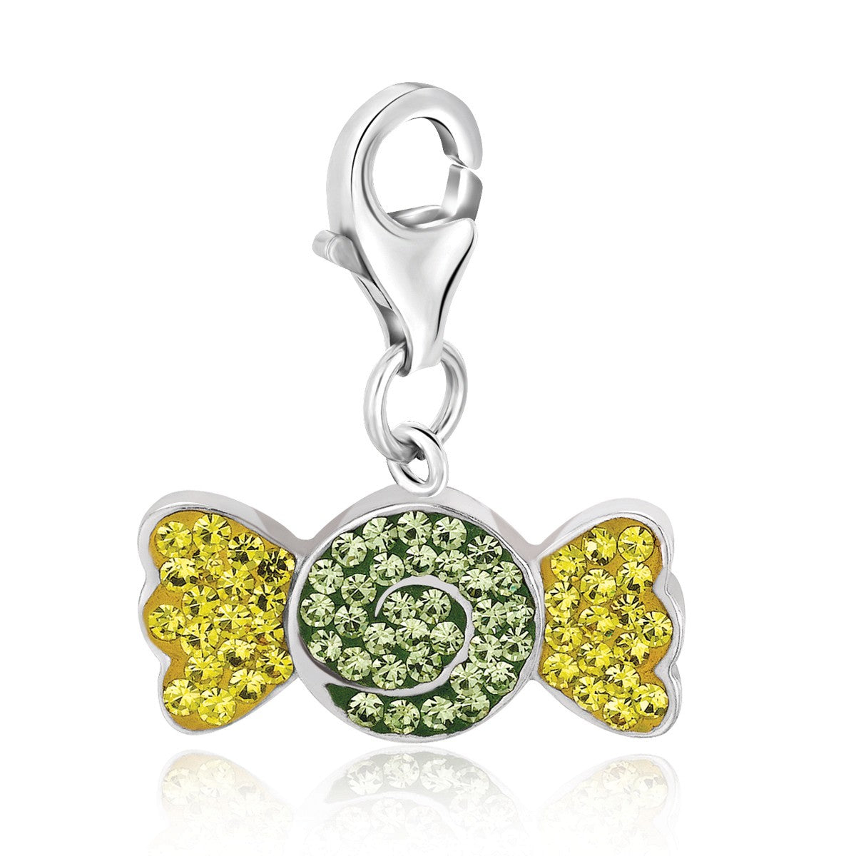 Sterling silver candy style charms adorned with vibrant lime and yellow crystals for a modern luxury touch.