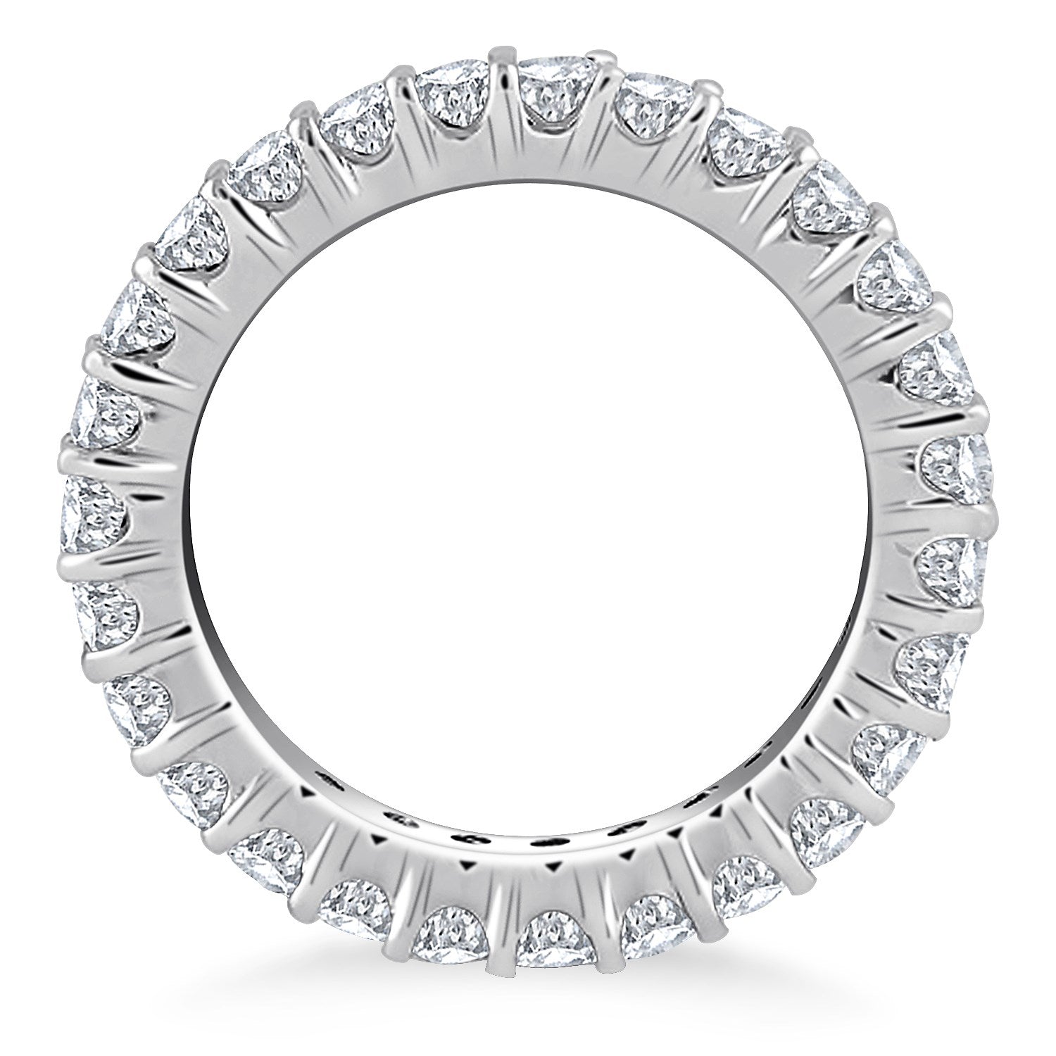 Elegant 14k white gold eternity ring featuring prong-set round diamonds for timeless luxury and sophistication.