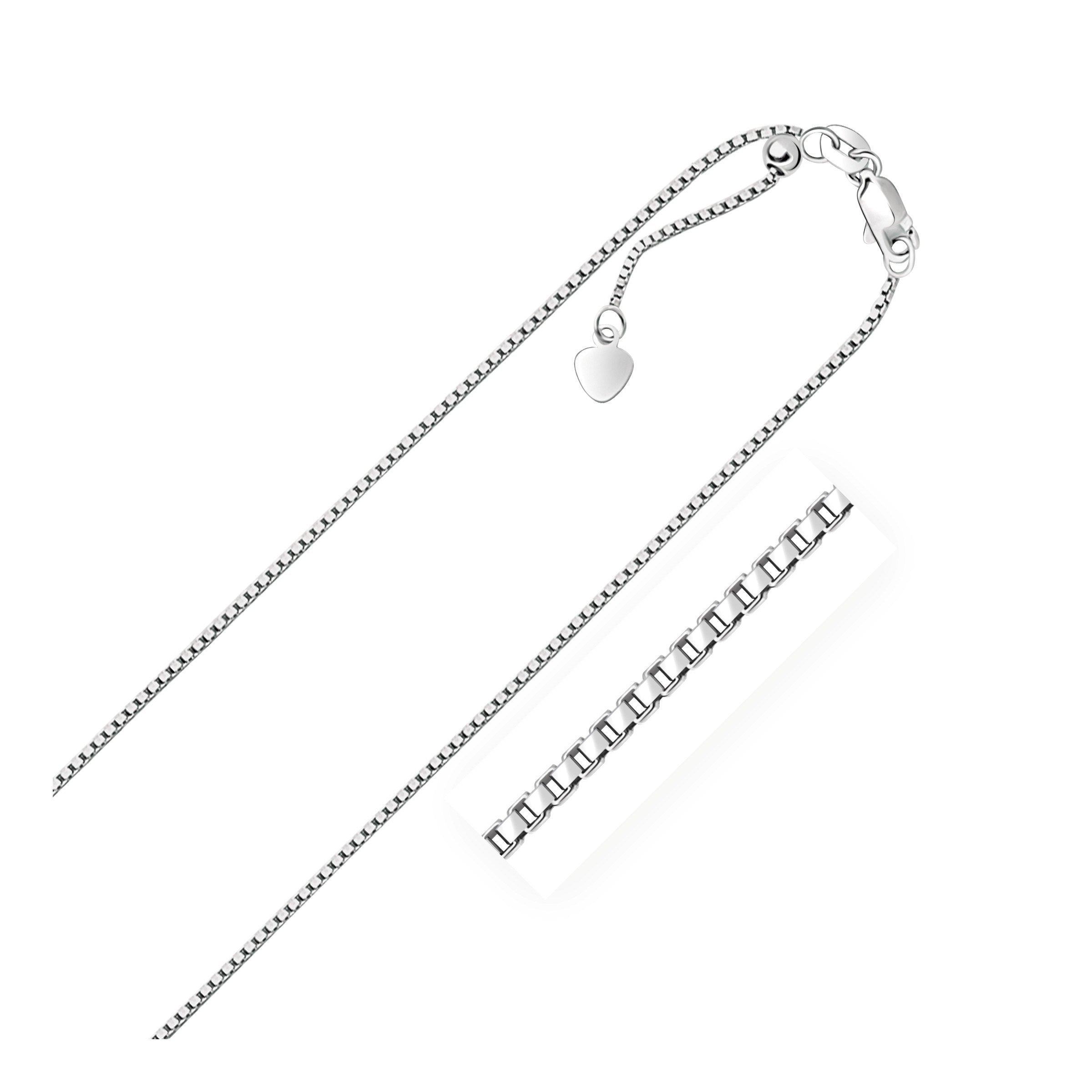 Sterling silver 1.4mm adjustable box chain with modern dangle design, perfect for layering or standalone elegance.