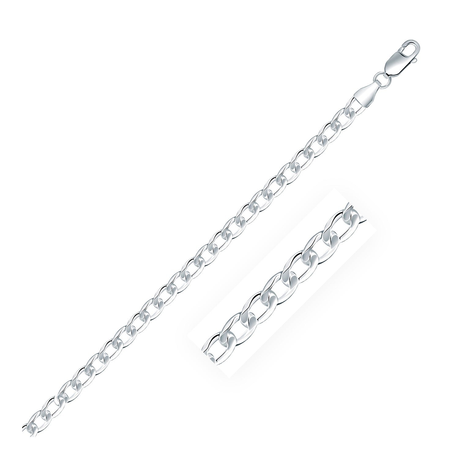 Rhodium plated sterling silver curb chain, 4.70 mm, modern design, perfect for layering or statement pieces.