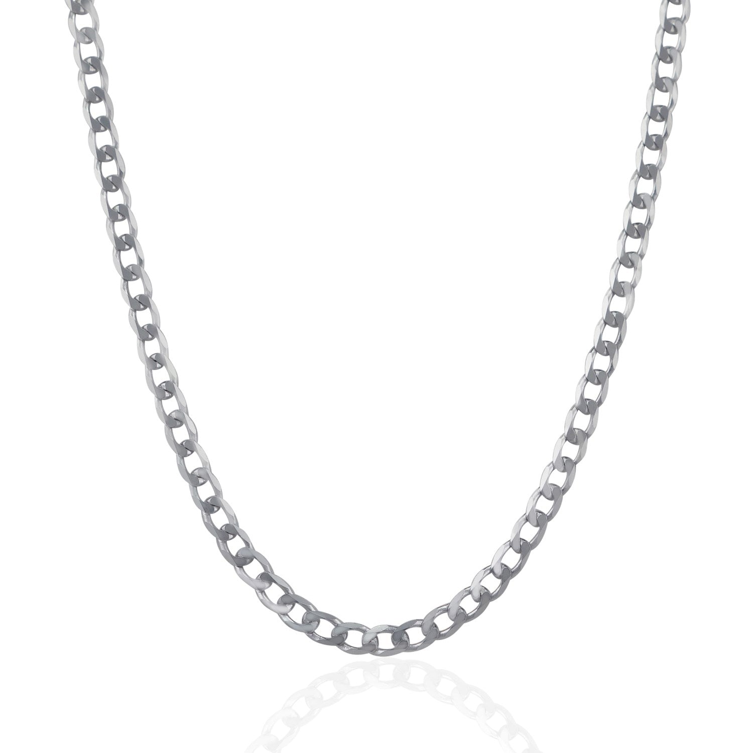 Rhodium plated sterling silver curb chain, modern design, 4.70 mm width, perfect for layering or standalone elegance.