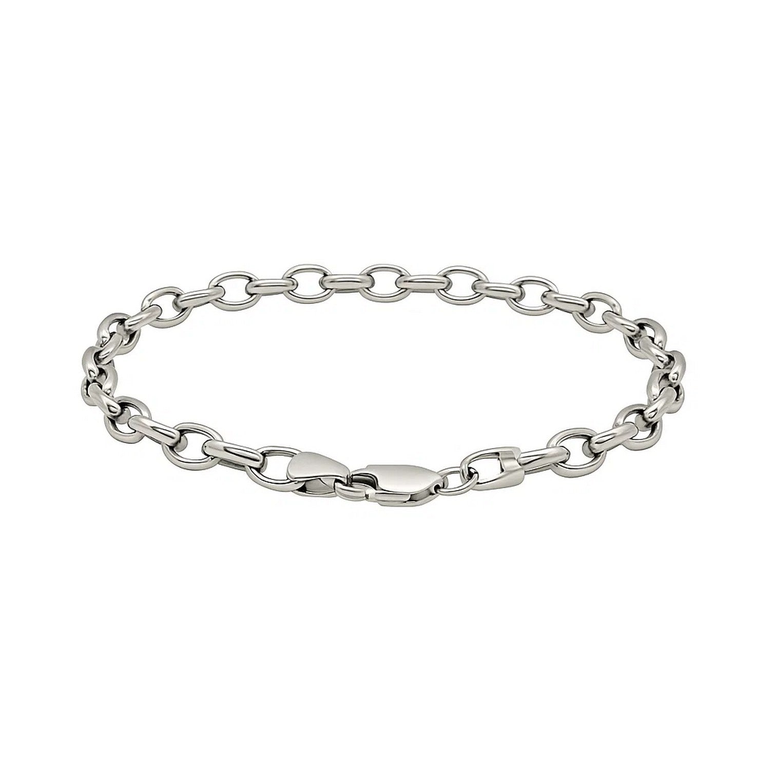 14k white gold oval rolo bracelet with classic design, featuring elegant links and a polished finish.