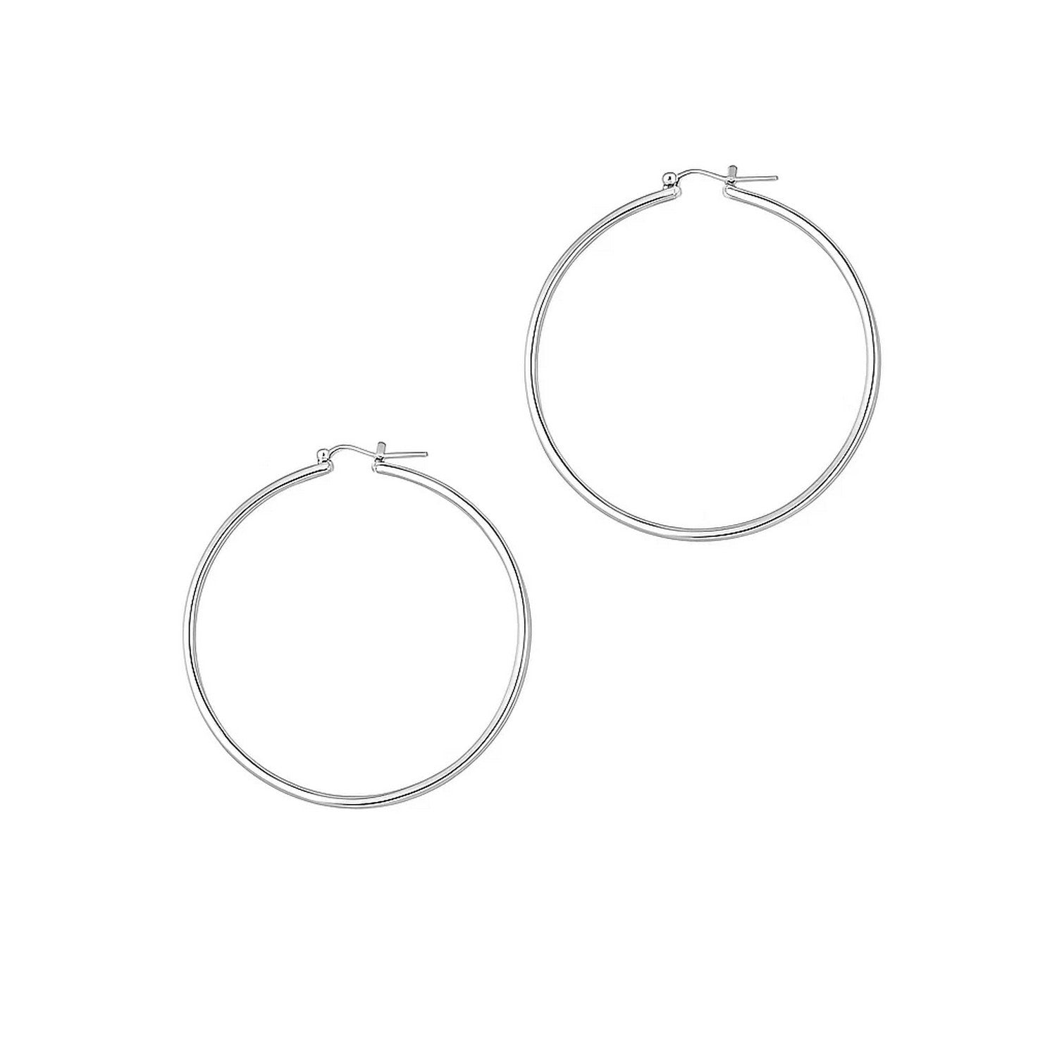 14k white gold polished hoop earrings with a sleek modern design, perfect for elegant everyday wear.
