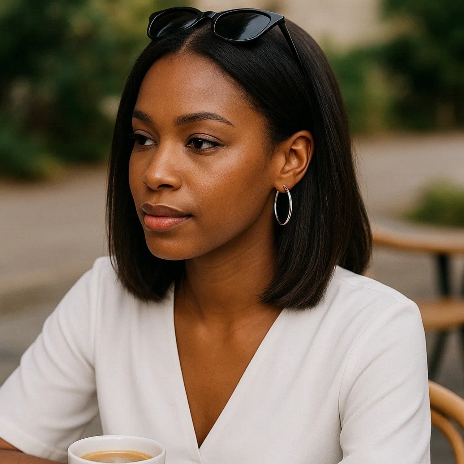 Polished 14k white gold hoop earrings, modern design, 4x40mm, perfect for elegant occasions and everyday wear.